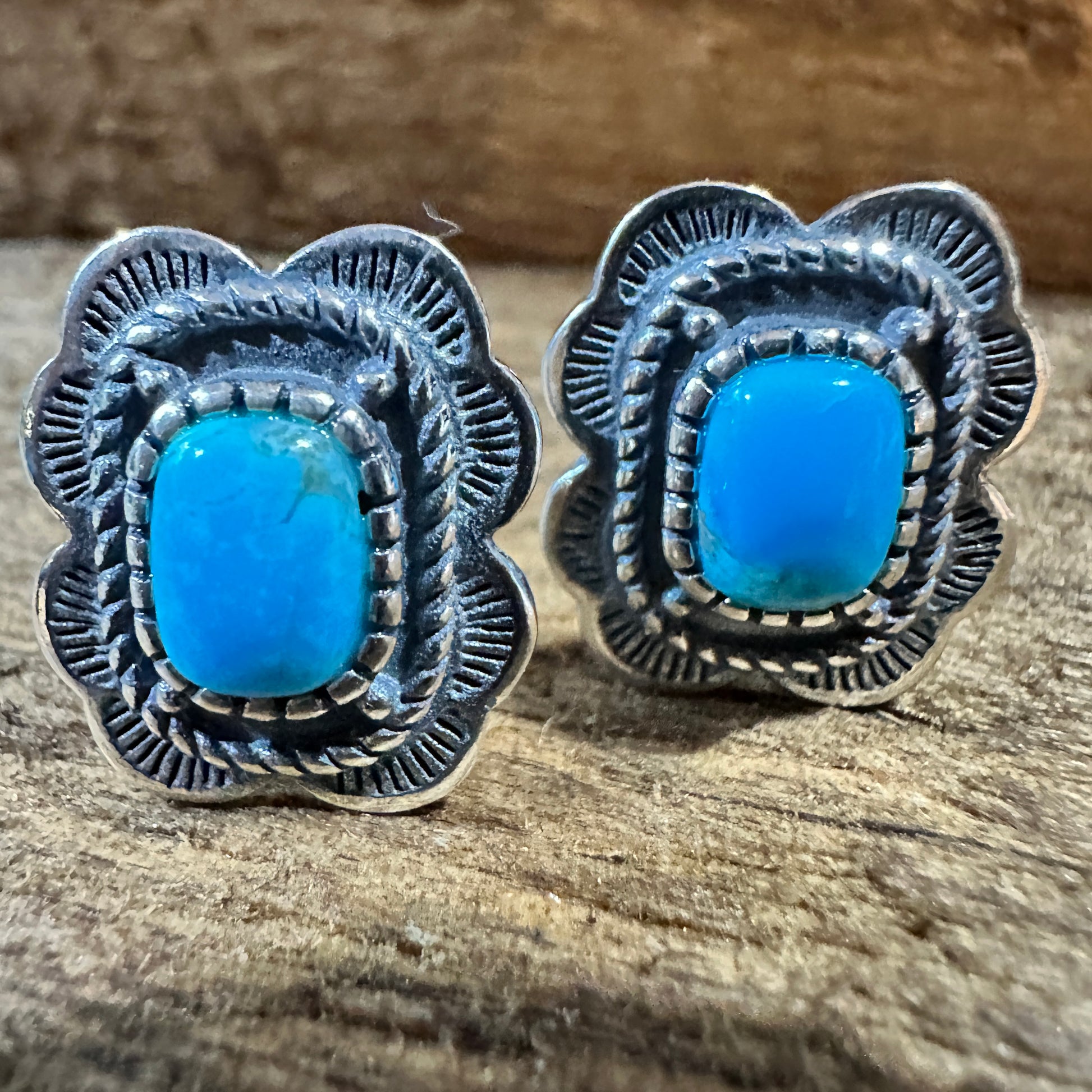 Turquoise Elegance: Sterling Silver Floral Stud Earrings, Ships in Gift Box Silver Elegant