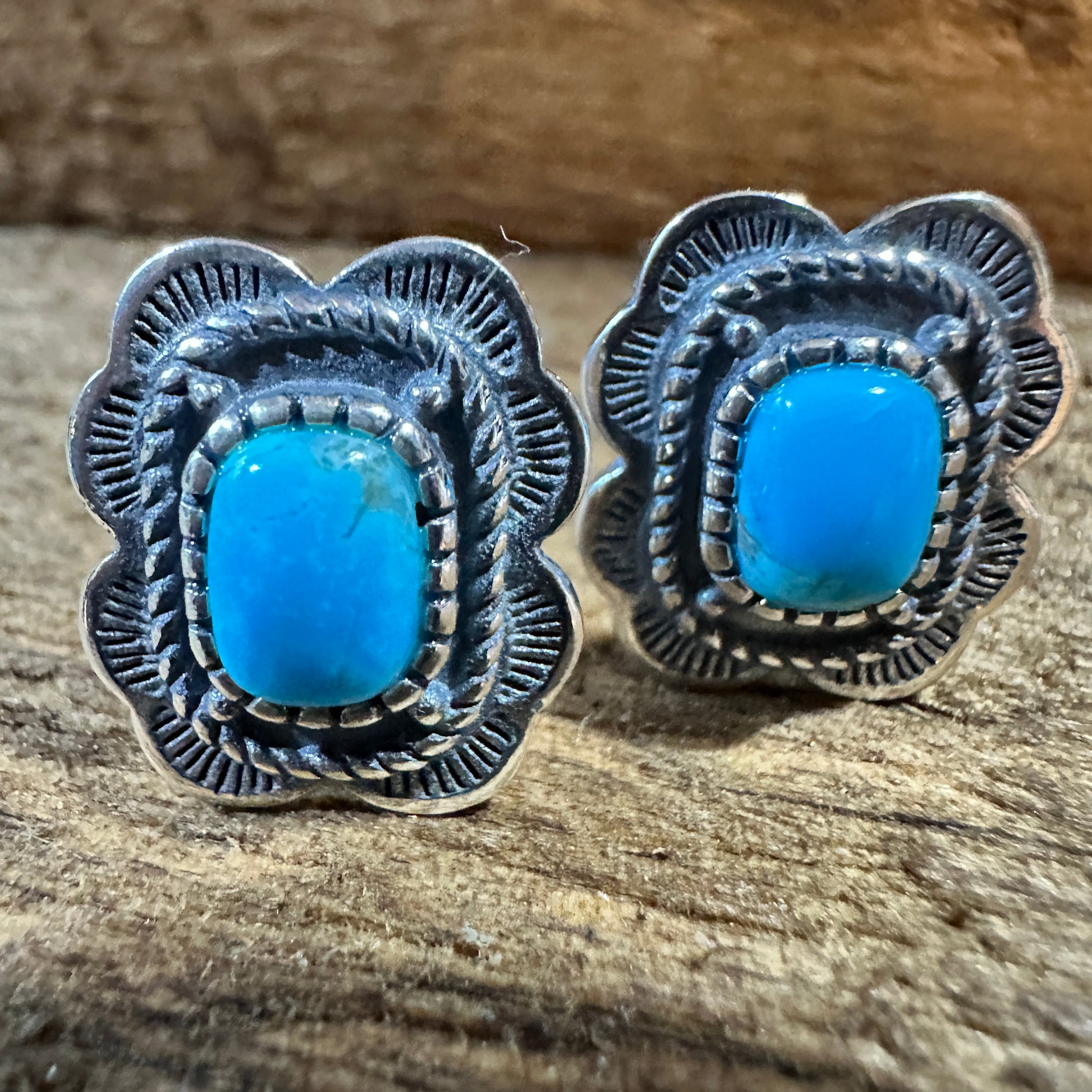 Turquoise Elegance: Sterling Silver Floral Stud Earrings, Ships in Gift Box Silver Elegant