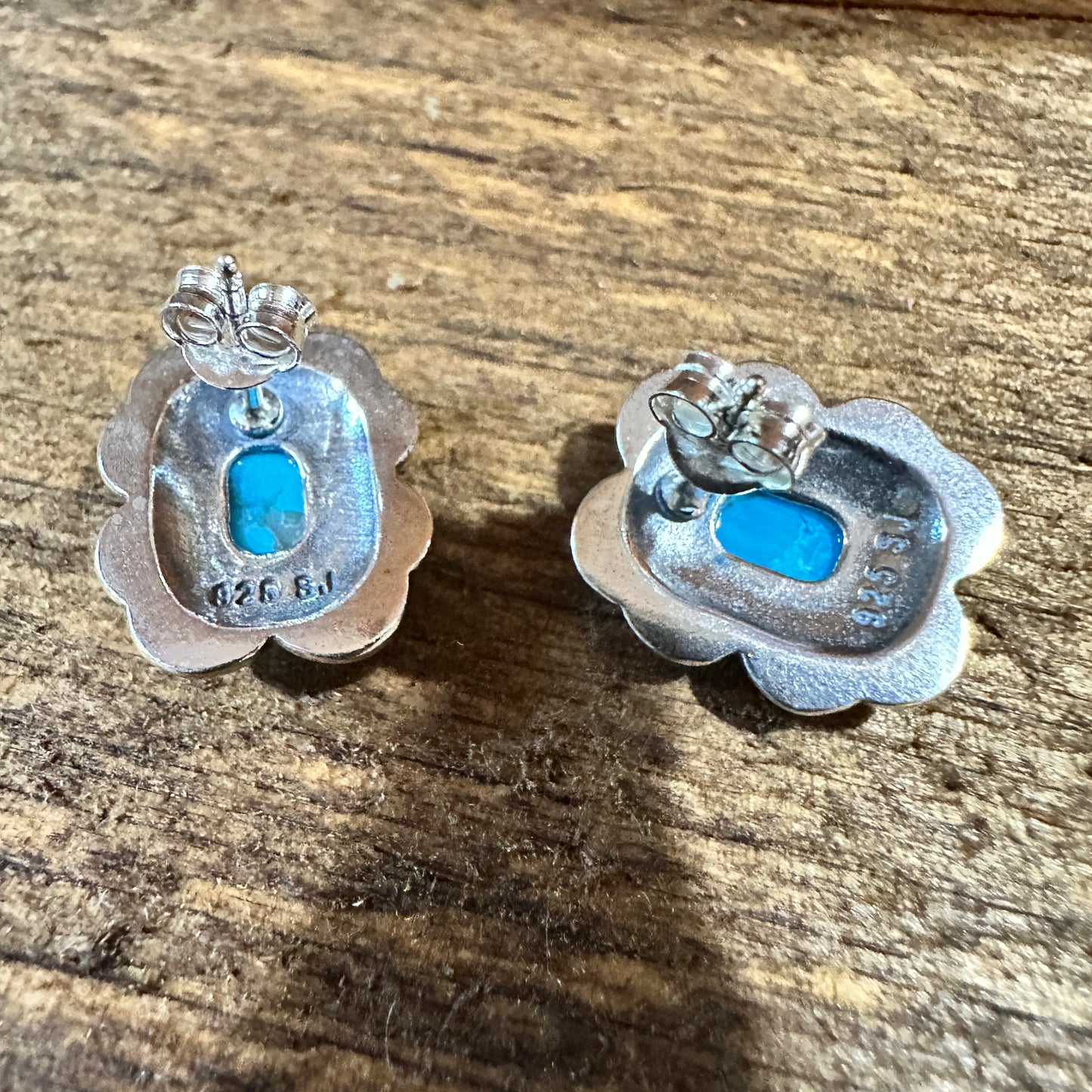 Turquoise Elegance: Sterling Silver Floral Stud Earrings, Ships in Gift Box Silver Elegant
