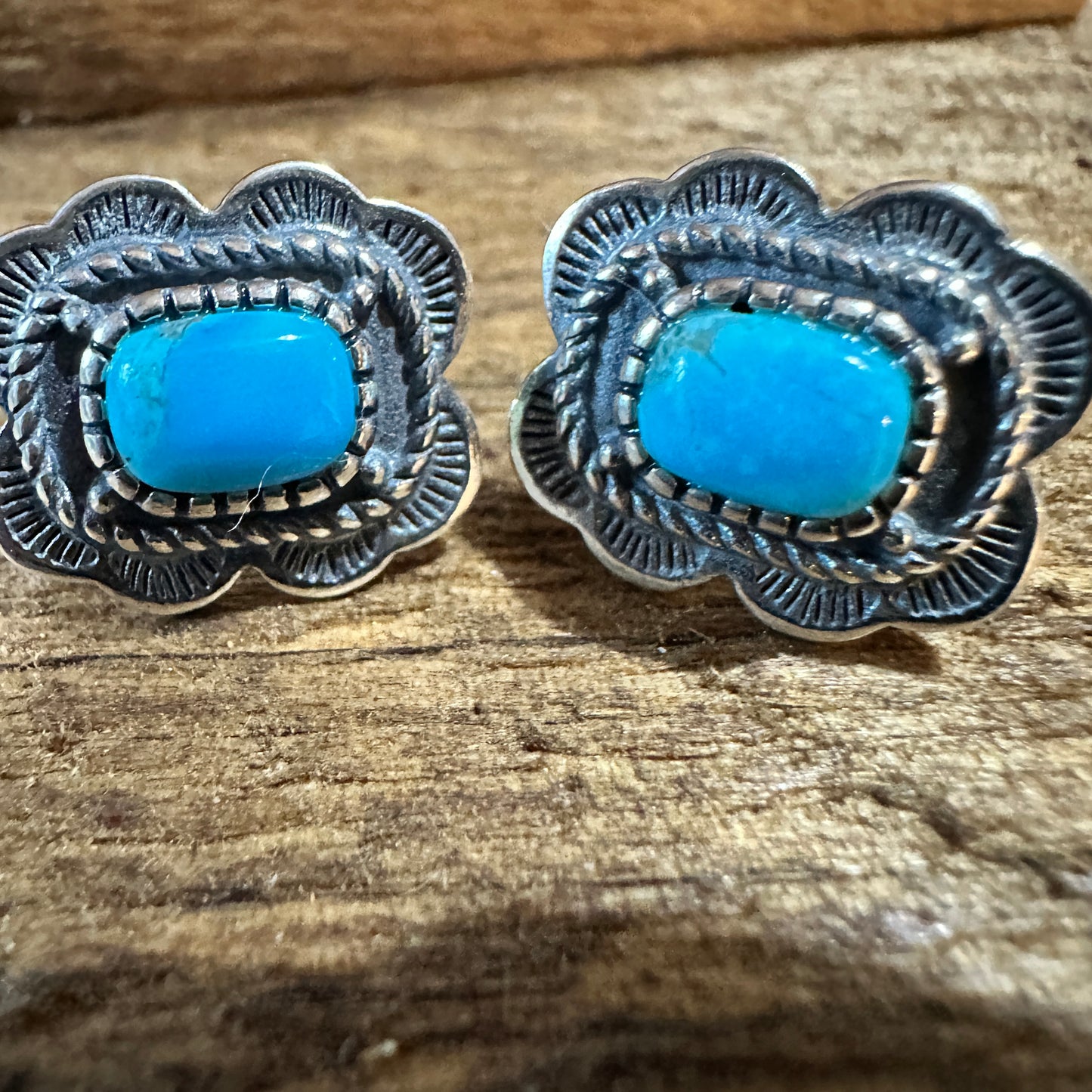 Turquoise Elegance: Sterling Silver Floral Stud Earrings, Ships in Gift Box Silver Elegant