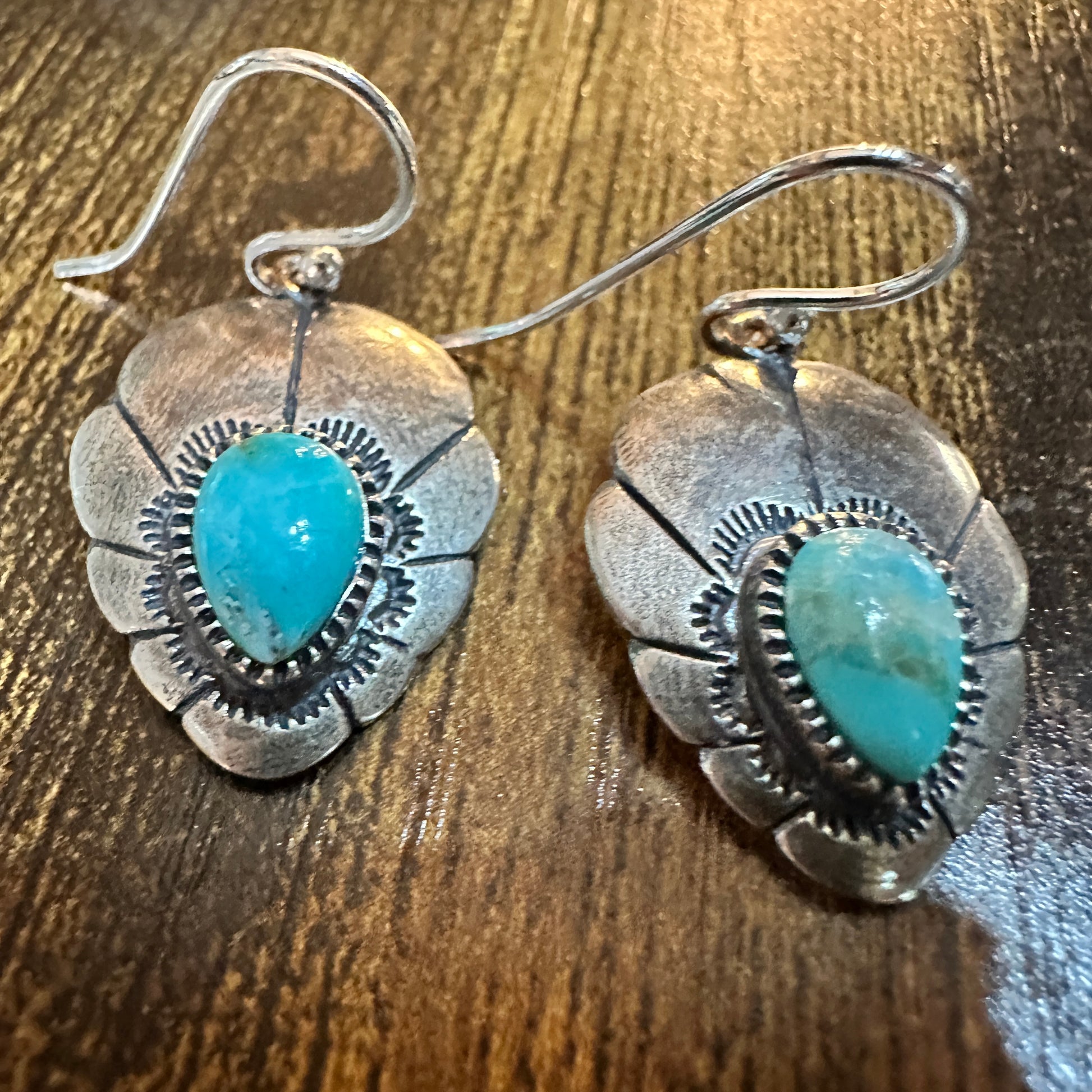 Native American Turquoise Dreamcatcher Wire Drop Earrings in Sterling Silver, Gift Box Silver Elegant