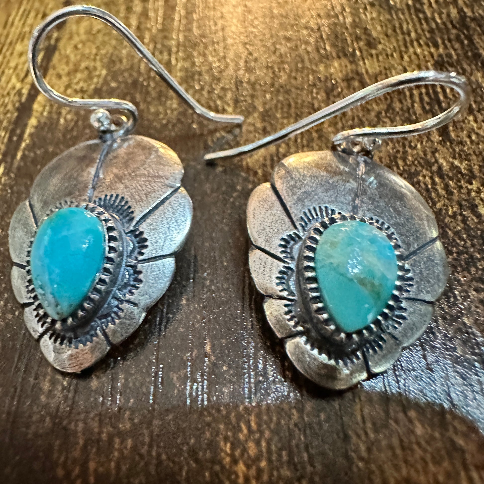 Native American Turquoise Dreamcatcher Wire Drop Earrings in Sterling Silver, Gift Box Silver Elegant