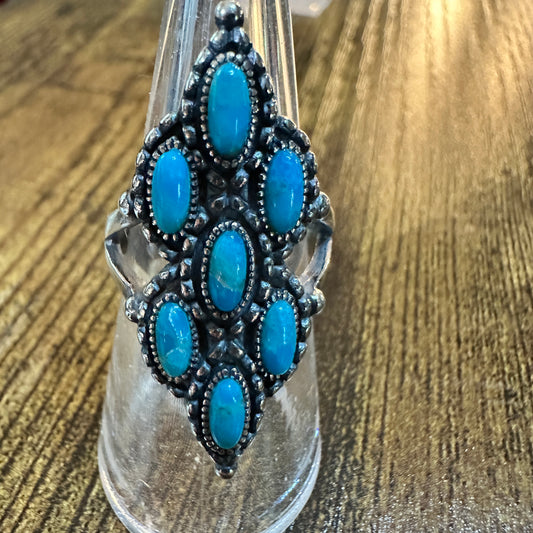 Native Inspired Turquoise Elegance: Adjustable Antique Sterling Silver Ring, Gift Box Silver Elegant