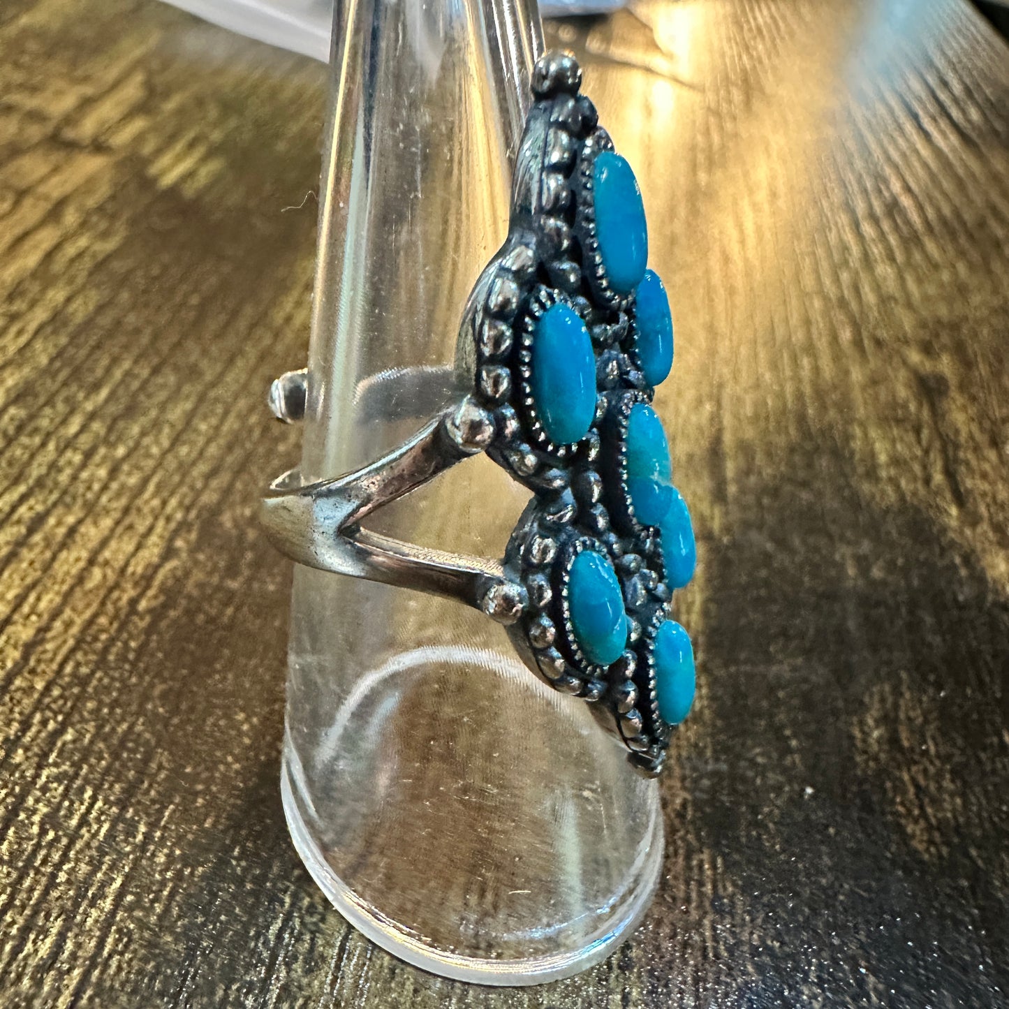 Native Inspired Turquoise Elegance: Adjustable Antique Sterling Silver Ring, Gift Box Silver Elegant