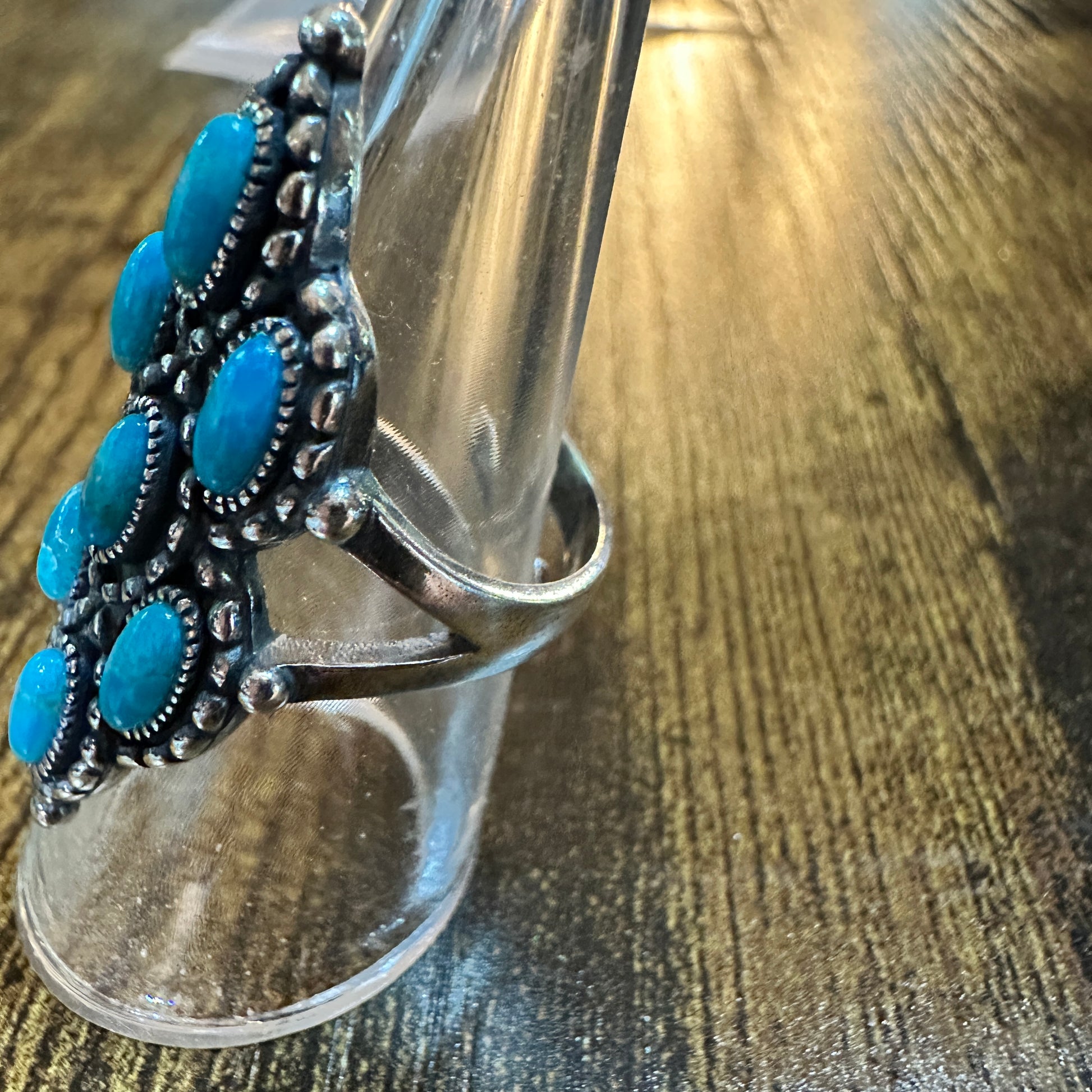 Native Inspired Turquoise Elegance: Adjustable Antique Sterling Silver Ring, Gift Box Silver Elegant