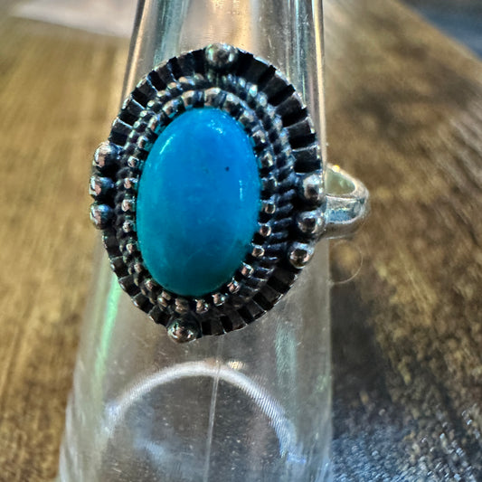 Boho Native Inspired Turquoise Elegance: Adjustable Sterling Silver Ring, Gift Box Silver Elegant
