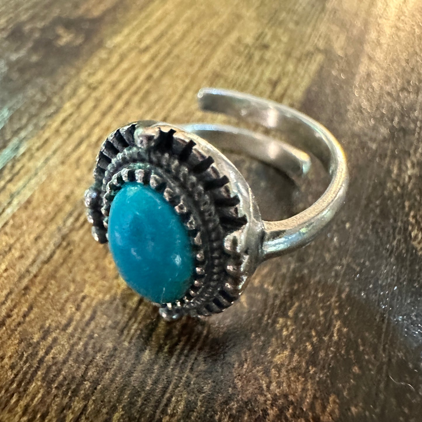 Boho Native Inspired Turquoise Elegance: Adjustable Sterling Silver Ring, Gift Box Silver Elegant