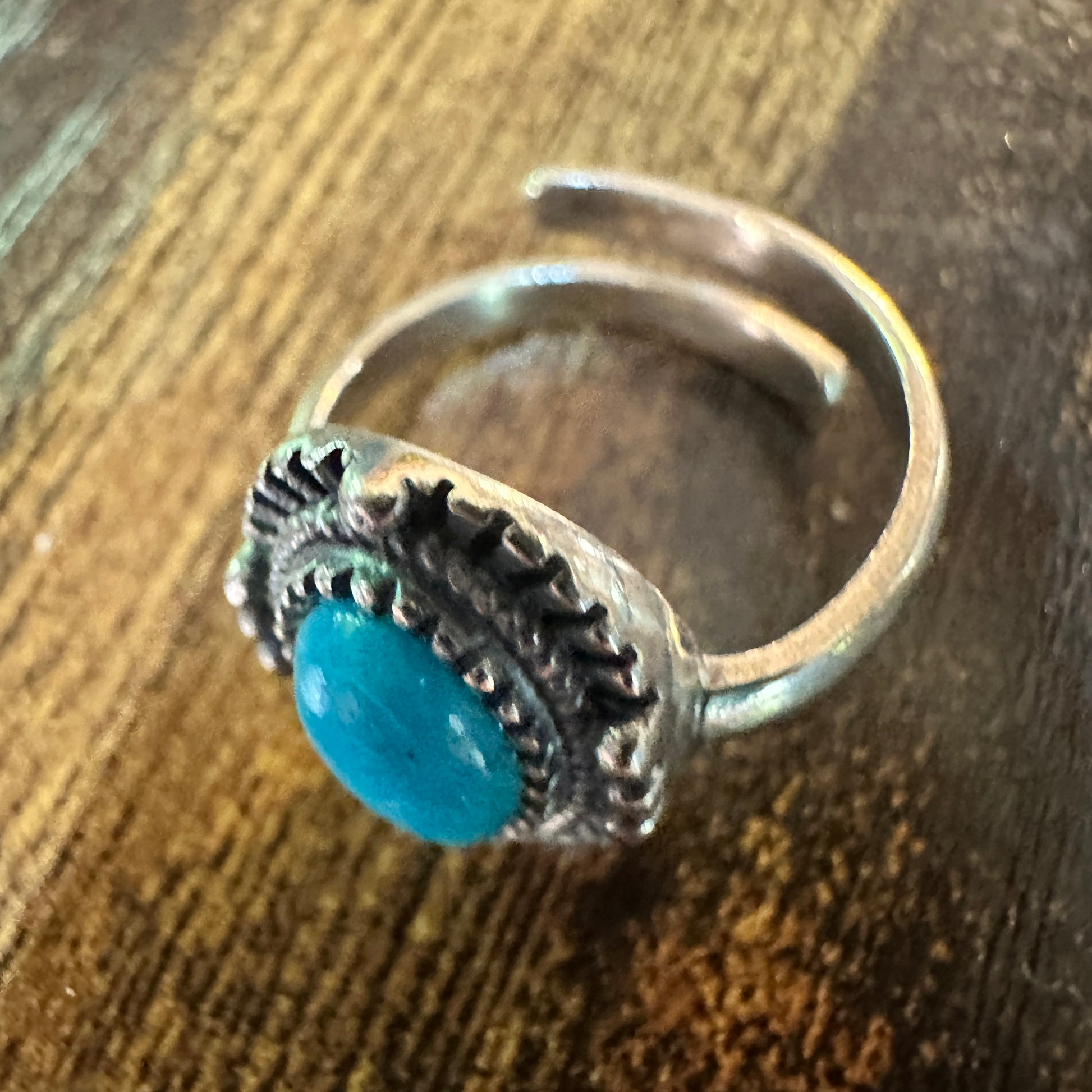 Boho Native Inspired Turquoise Elegance: Adjustable Sterling Silver Ring, Gift Box Silver Elegant