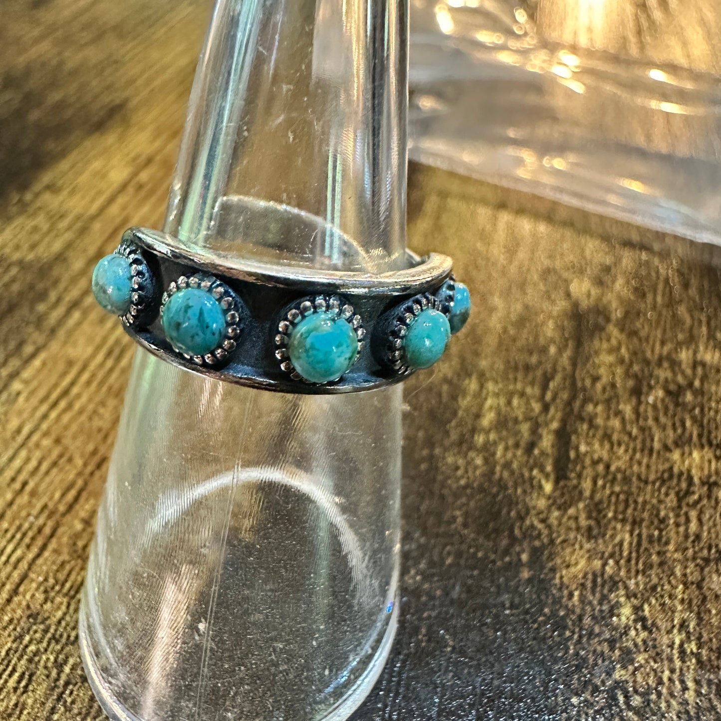 Boho Native Inspired Turquoise Elegance  Adjustable Sterling Silver Ring Band, Gift Box Silver Elegant