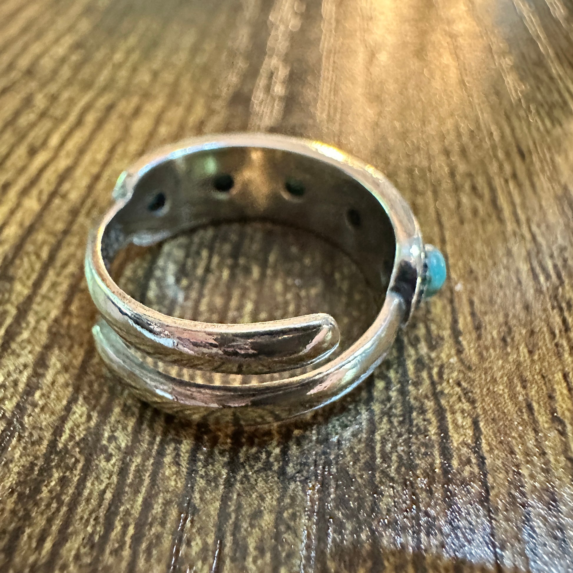 Boho Native Inspired Turquoise Elegance  Adjustable Sterling Silver Ring Band, Gift Box Silver Elegant