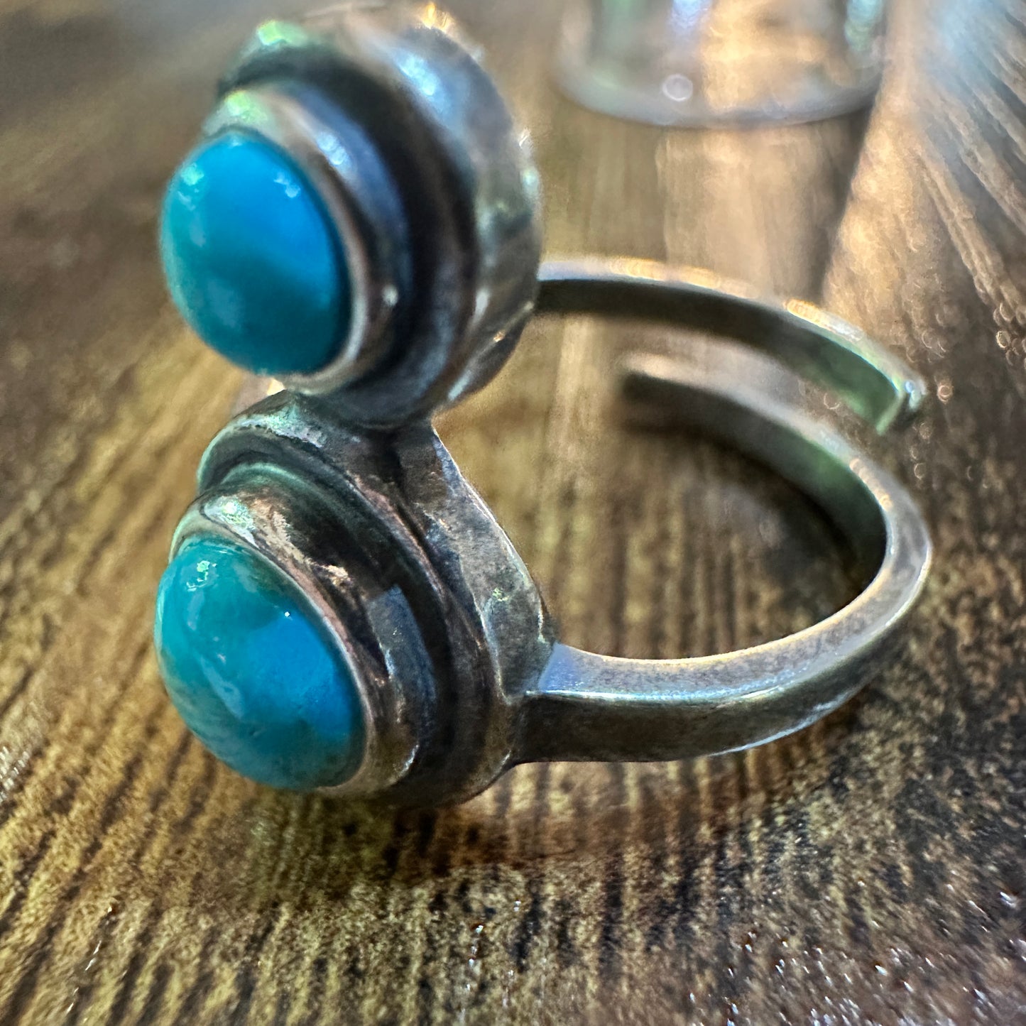 Boho Native Inspired Turquoise Serenity Sterling Silver Adjustable Ring, Gift Box Silver Elegant