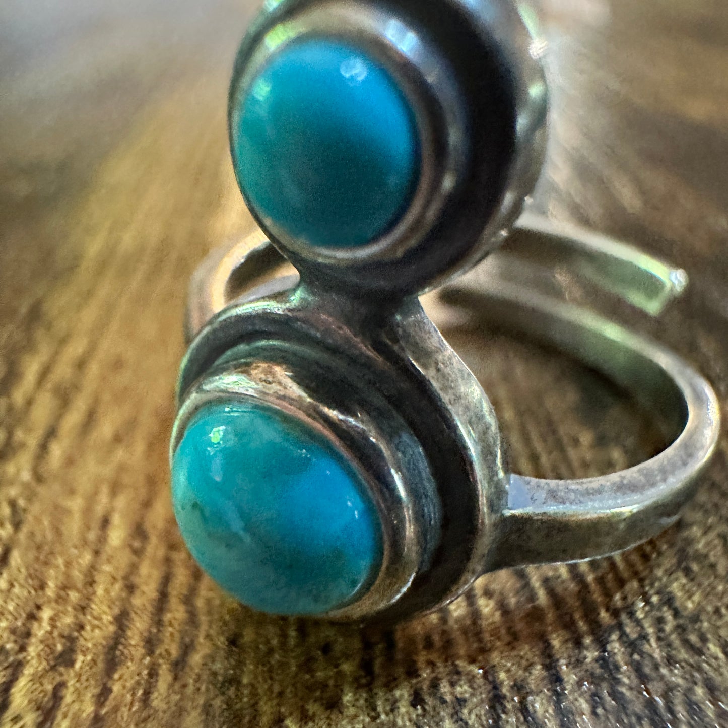 Boho Native Inspired Turquoise Serenity Sterling Silver Adjustable Ring, Gift Box Silver Elegant