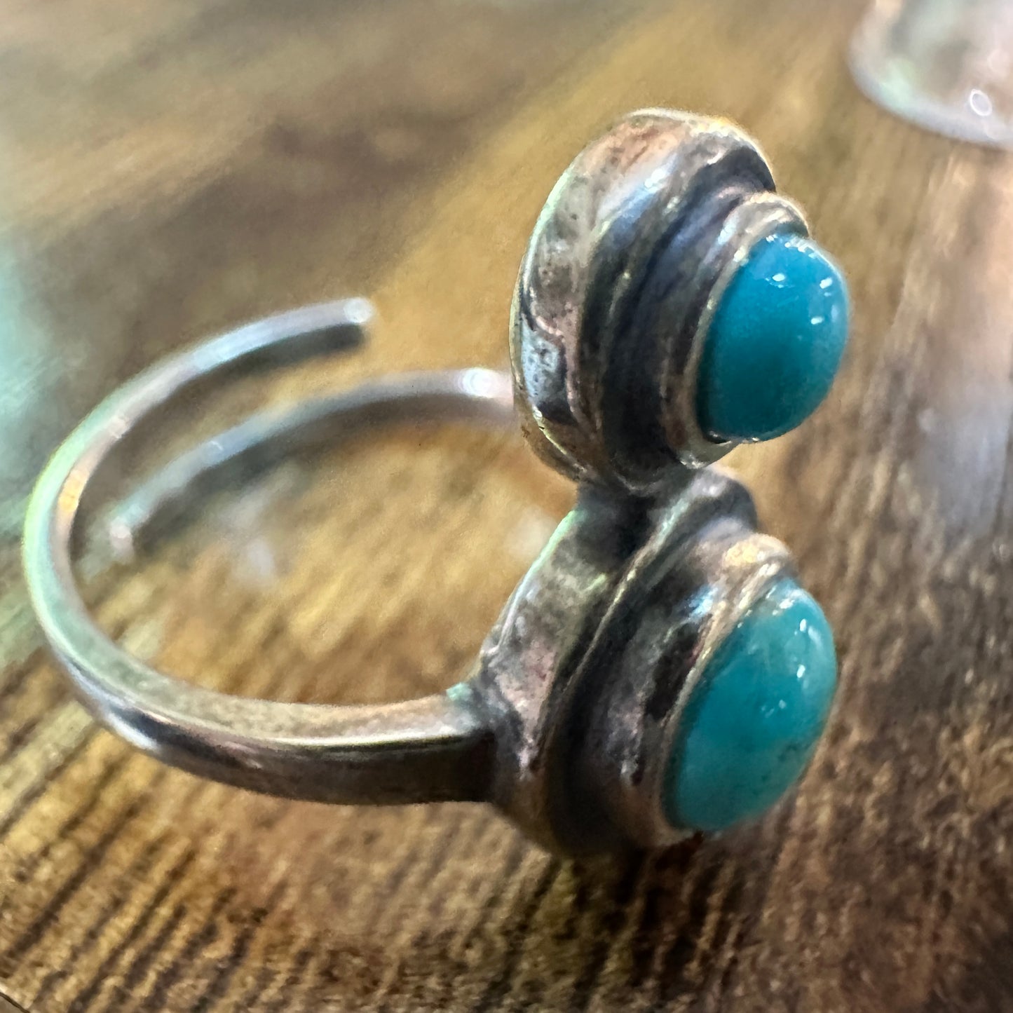 Boho Native Inspired Turquoise Serenity Sterling Silver Adjustable Ring, Gift Box Silver Elegant