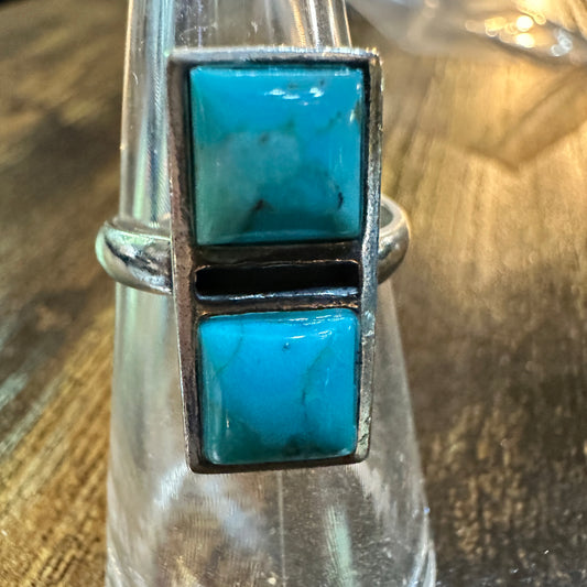 Boho Native Inspired Turquoise Dream Sterling Silver Adjustable Ring, Gift Box Silver Elegant