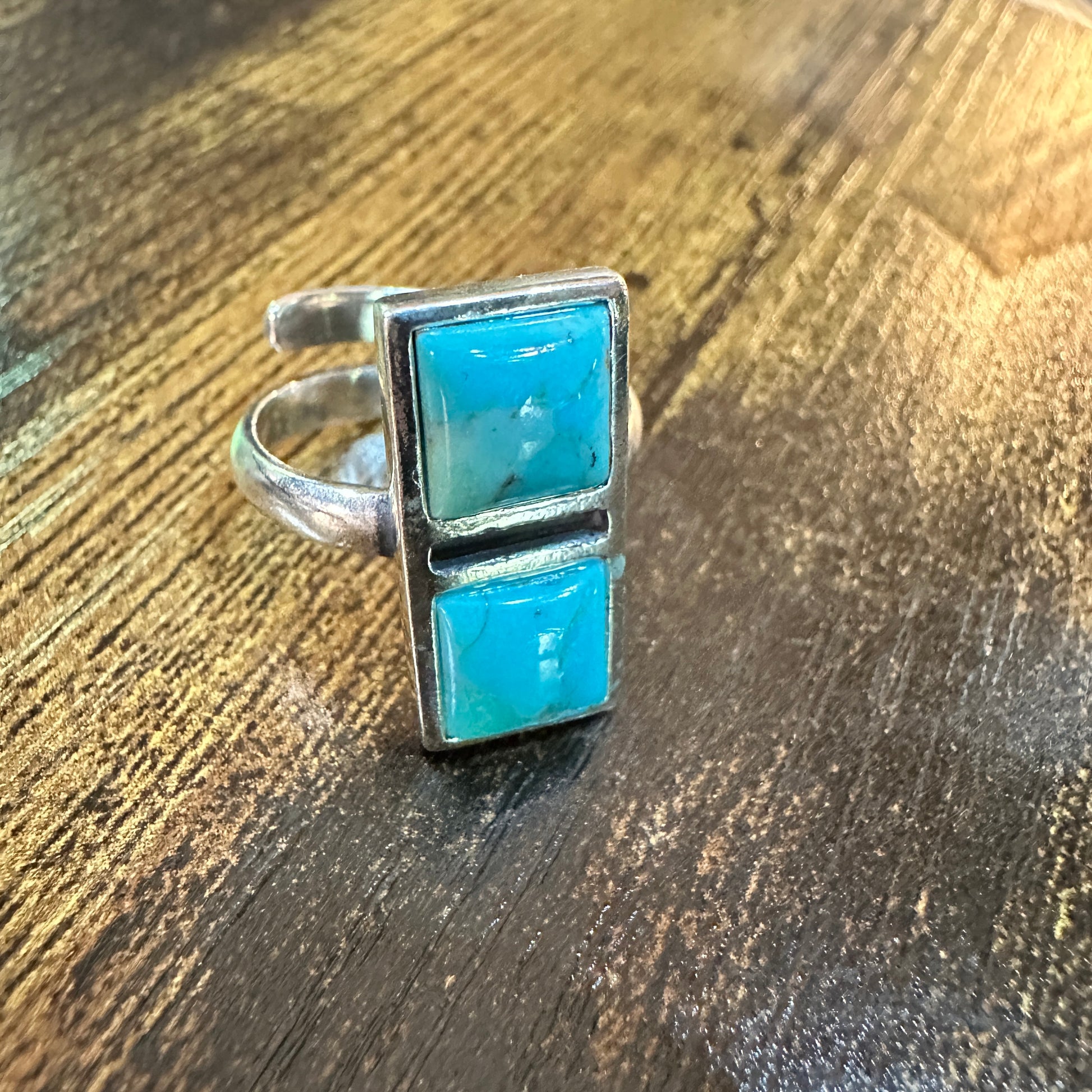 Boho Native Inspired Turquoise Dream Sterling Silver Adjustable Ring, Gift Box Silver Elegant