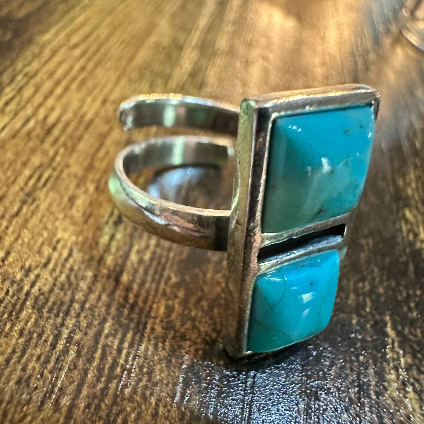 Boho Native Inspired Turquoise Dream Sterling Silver Adjustable Ring, Gift Box Silver Elegant