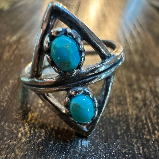 Boho Native Inspired Turquoise Serenity Adjustable Sterling Silver Ring, Gift Box Silver Elegant