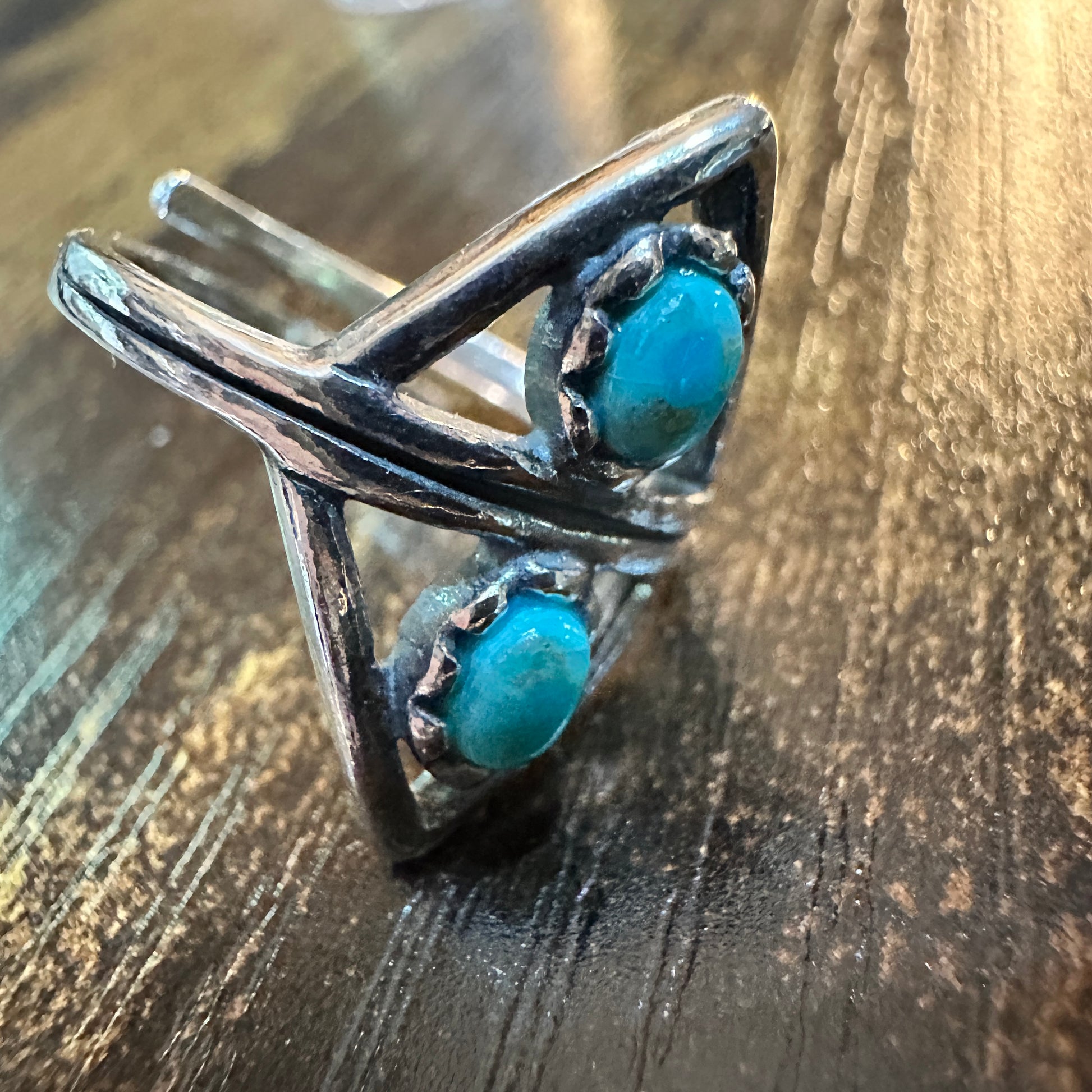 Boho Native Inspired Turquoise Serenity Adjustable Sterling Silver Ring, Gift Box Silver Elegant