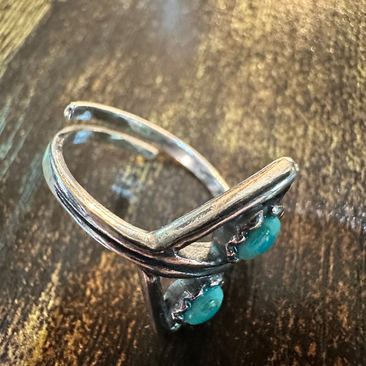 Boho Native Inspired Turquoise Serenity Adjustable Sterling Silver Ring, Gift Box Silver Elegant