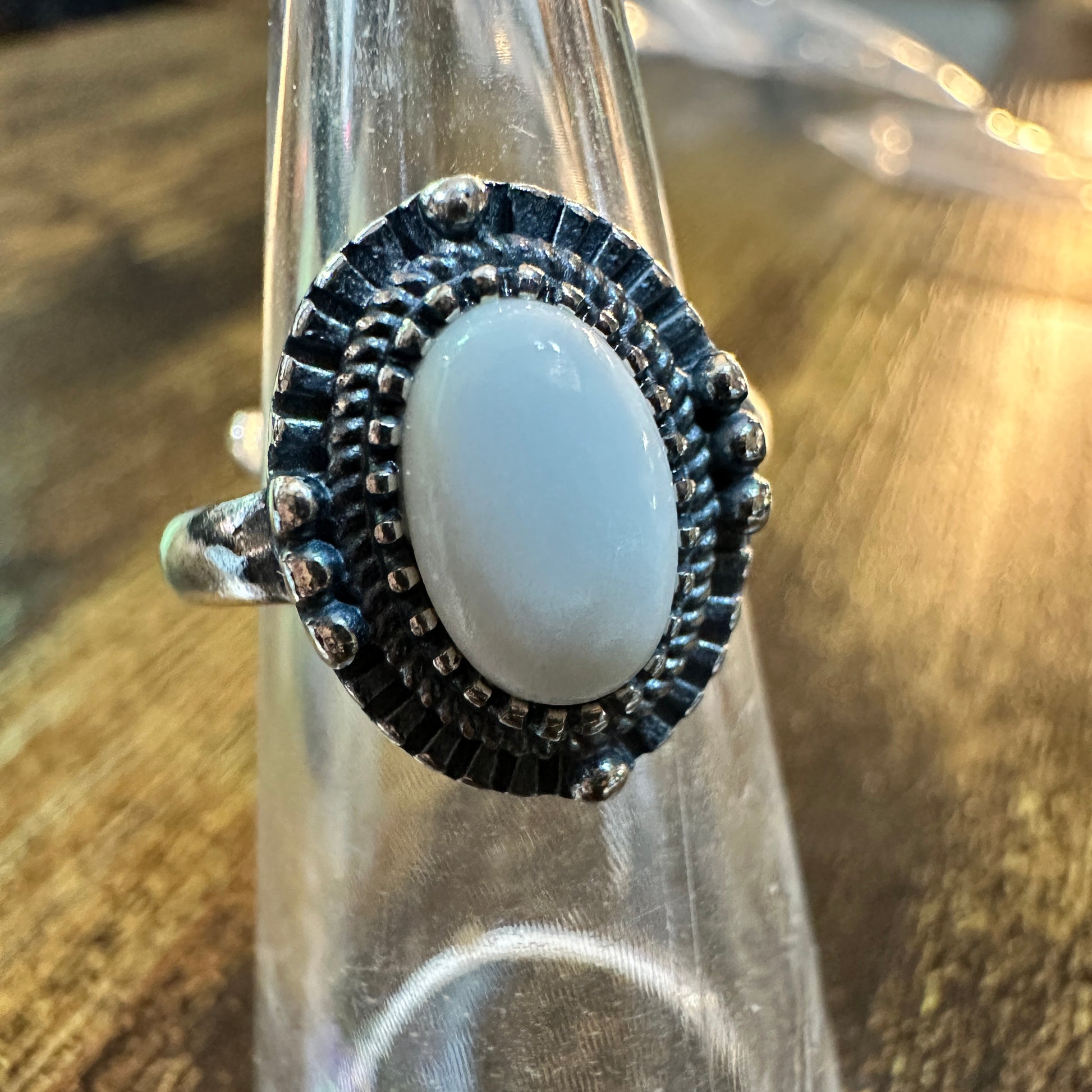 Boho Native Inspired Radiant White Agate Statement Ring, Sterling Silver, Gift Box Silver Elegant