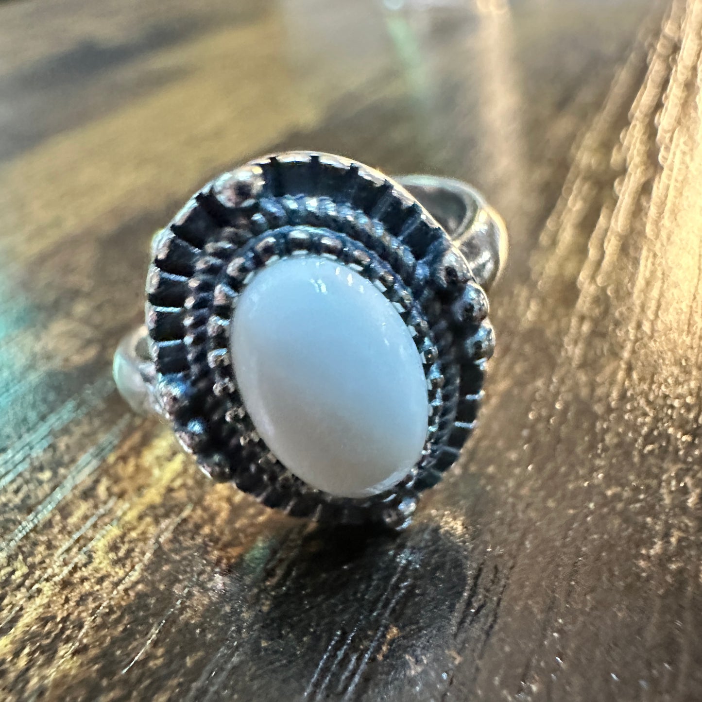 Boho Native Inspired Radiant White Agate Statement Ring, Sterling Silver, Gift Box Silver Elegant