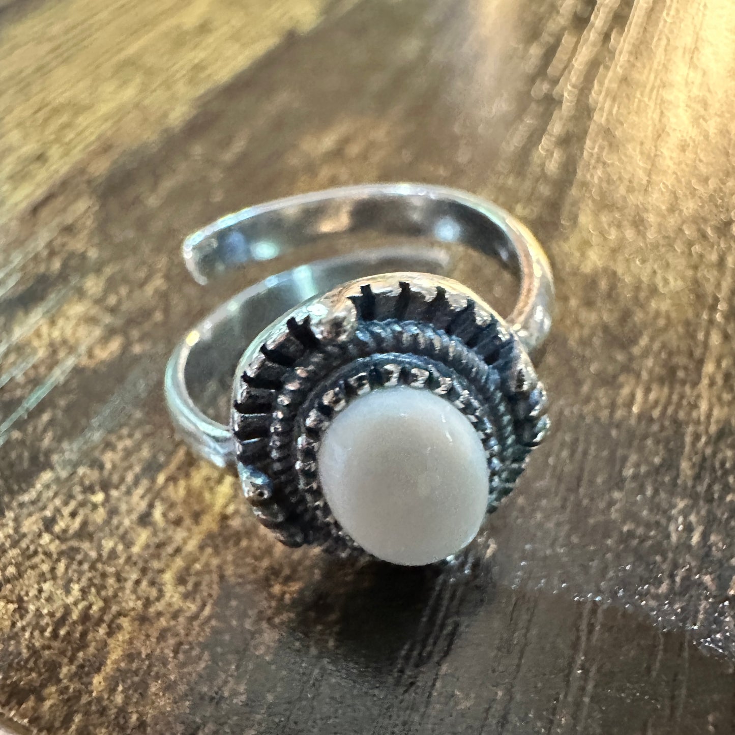 Boho Native Inspired Radiant White Agate Statement Ring, Sterling Silver, Gift Box Silver Elegant