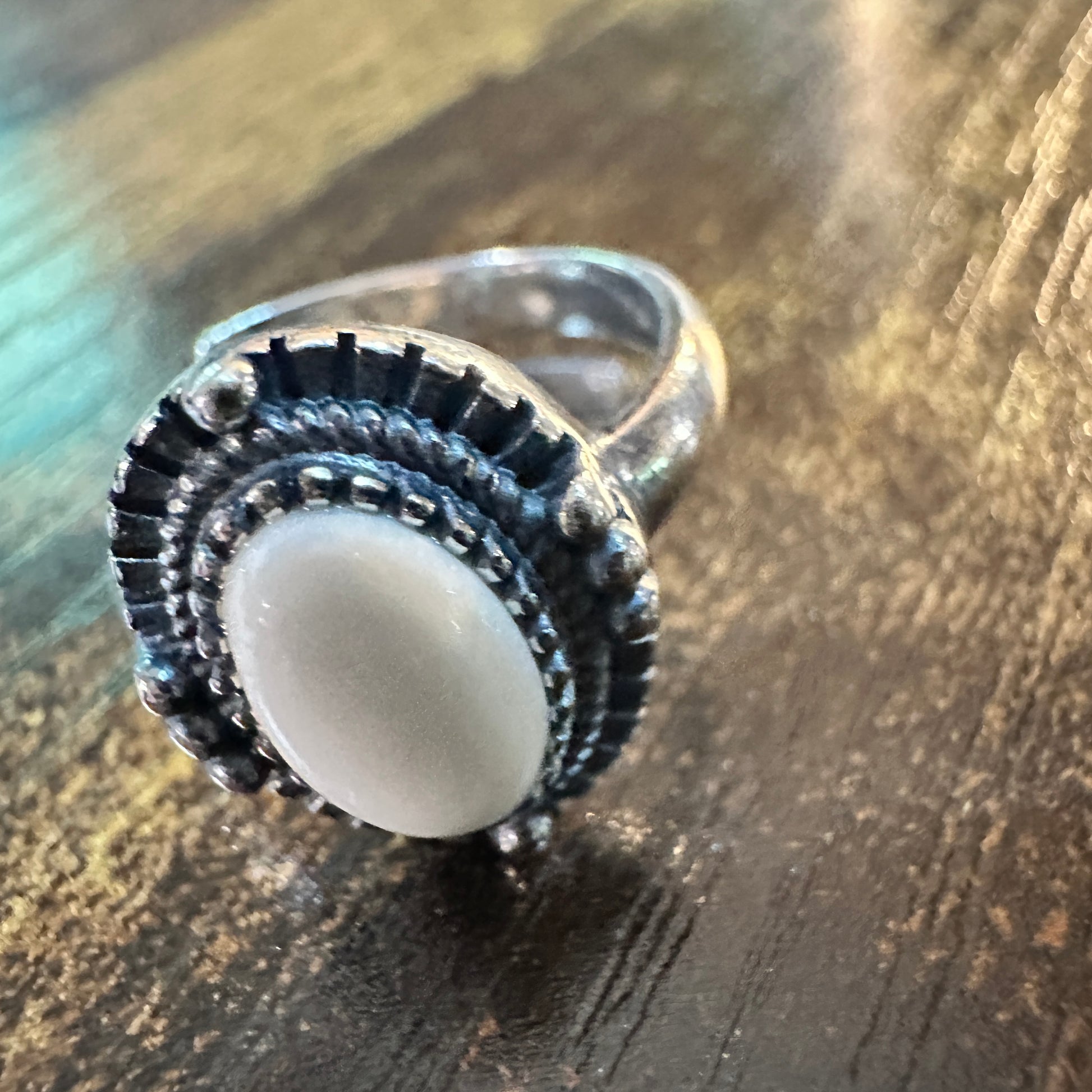 Boho Native Inspired Radiant White Agate Statement Ring, Sterling Silver, Gift Box Silver Elegant