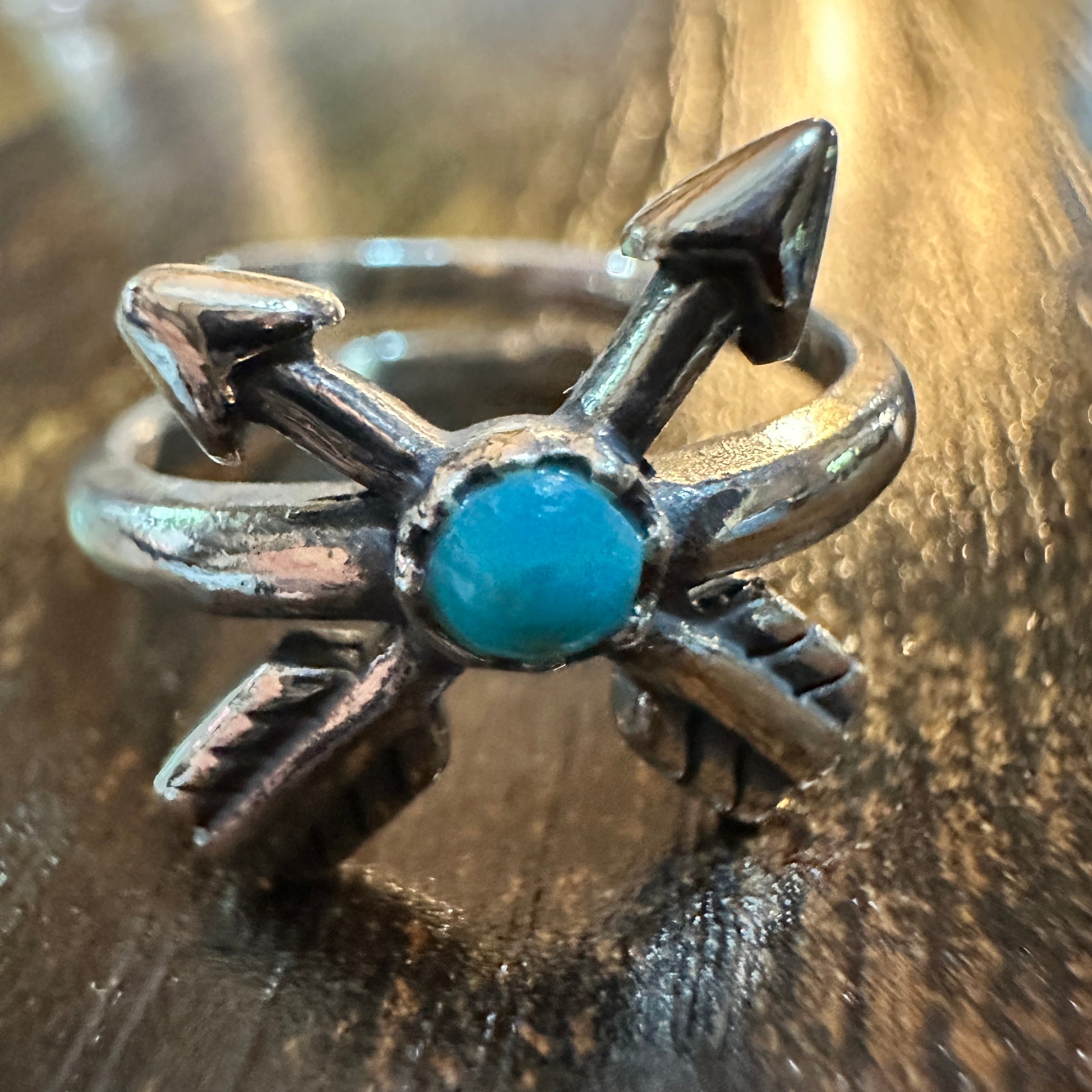 Boho Native Inspired Friendship Arrow Adjustable Sterling Silver Turquoise Ring, Gift Box Silver Elegant