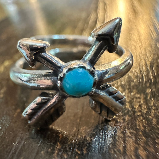 Boho Native Inspired Friendship Arrow Adjustable Sterling Silver Turquoise Ring, Gift Box Silver Elegant