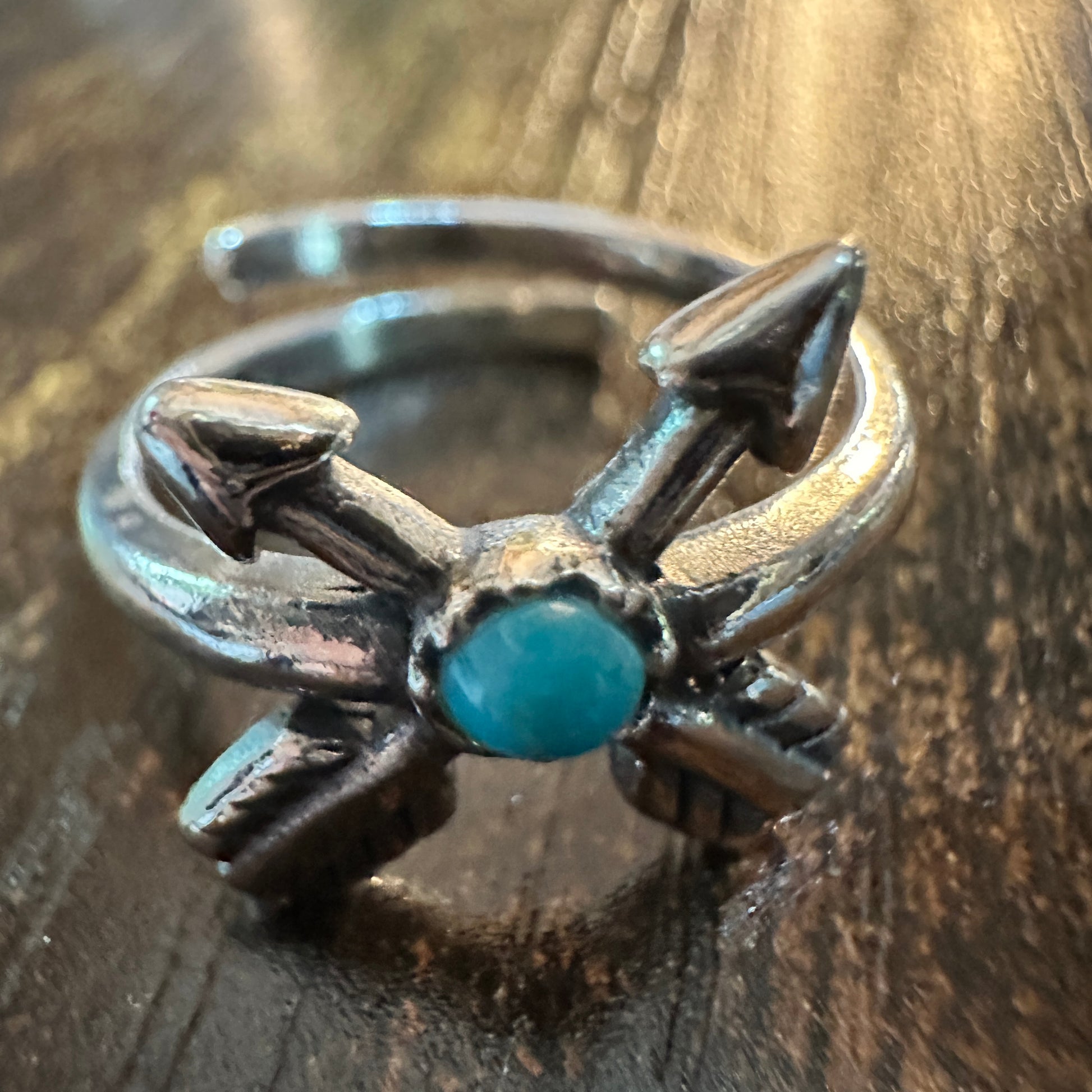 Boho Native Inspired Friendship Arrow Adjustable Sterling Silver Turquoise Ring, Gift Box Silver Elegant
