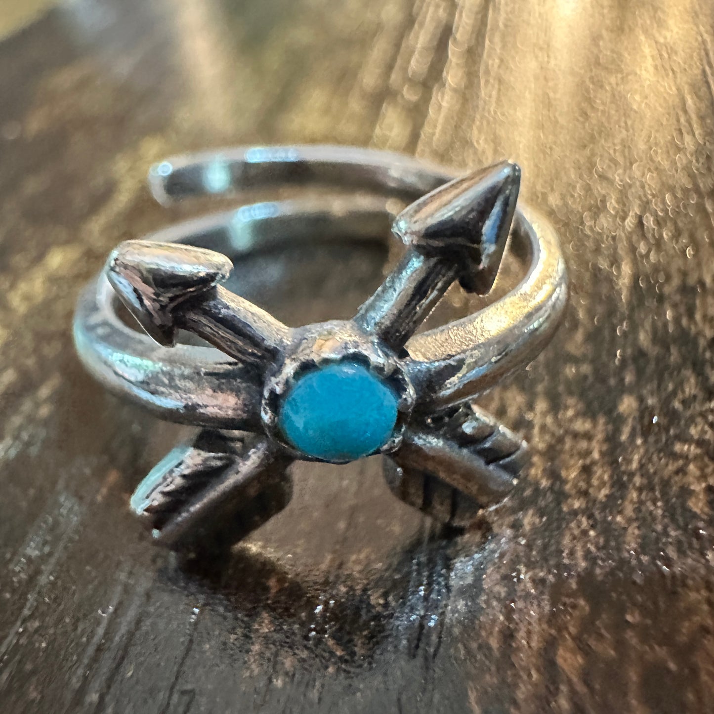 Boho Native Inspired Friendship Arrow Adjustable Sterling Silver Turquoise Ring, Gift Box Silver Elegant