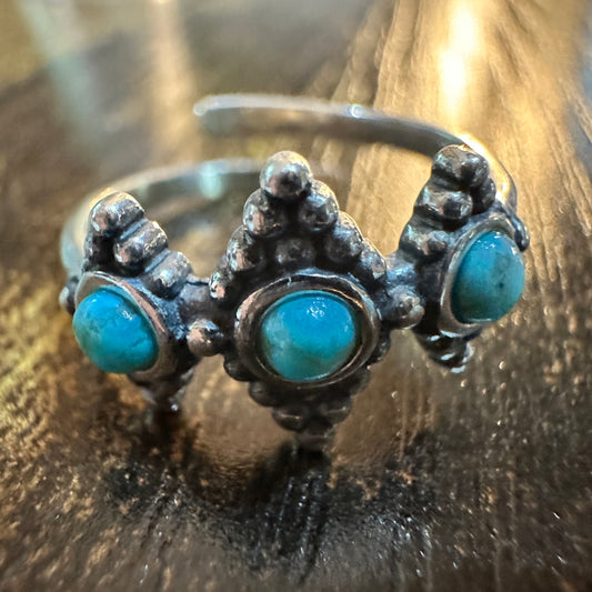 Boho Native Inspired Turquoise Treasures: Adjustable Sterling Silver Ring , Gift Box Silver Elegant