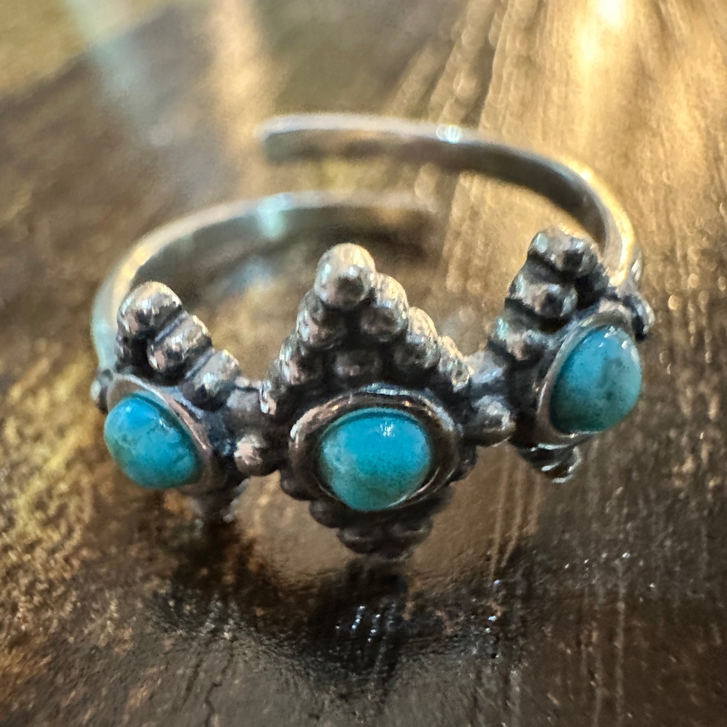 Boho Native Inspired Turquoise Treasures: Adjustable Sterling Silver Ring , Gift Box Silver Elegant