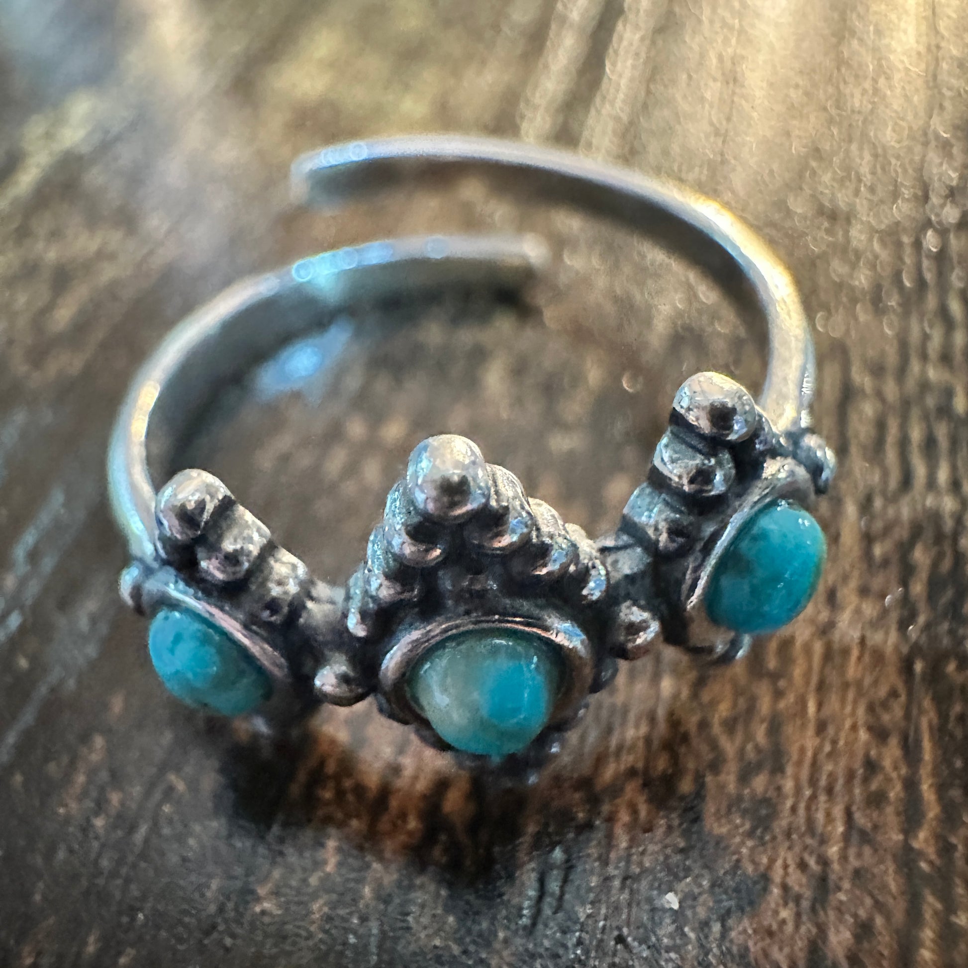 Boho Native Inspired Turquoise Treasures: Adjustable Sterling Silver Ring , Gift Box Silver Elegant