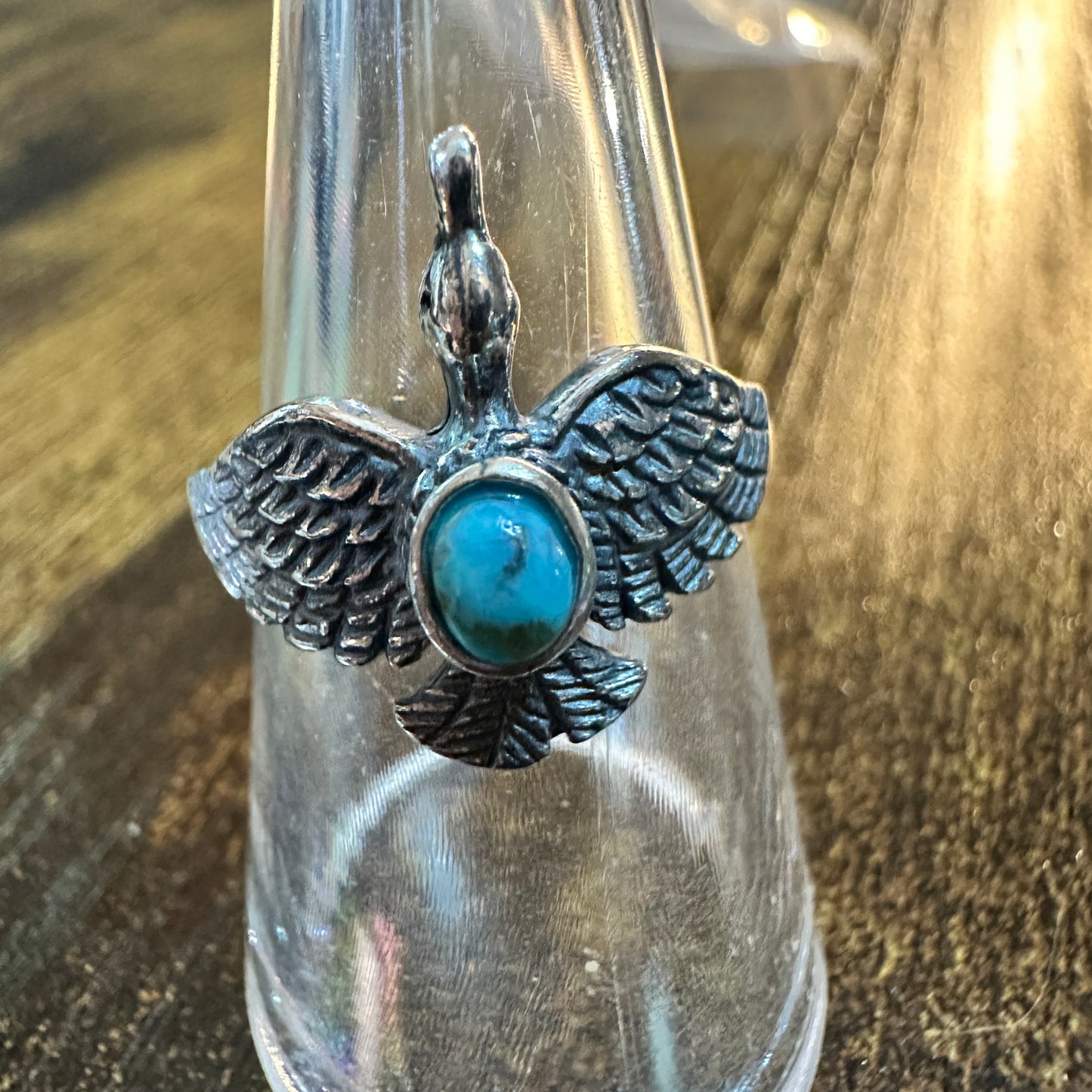 Boho Chic Native Inspired Guardian Hawk Turquoise Ring: Size 7, 8,10, Gift Box Silver Elegant
