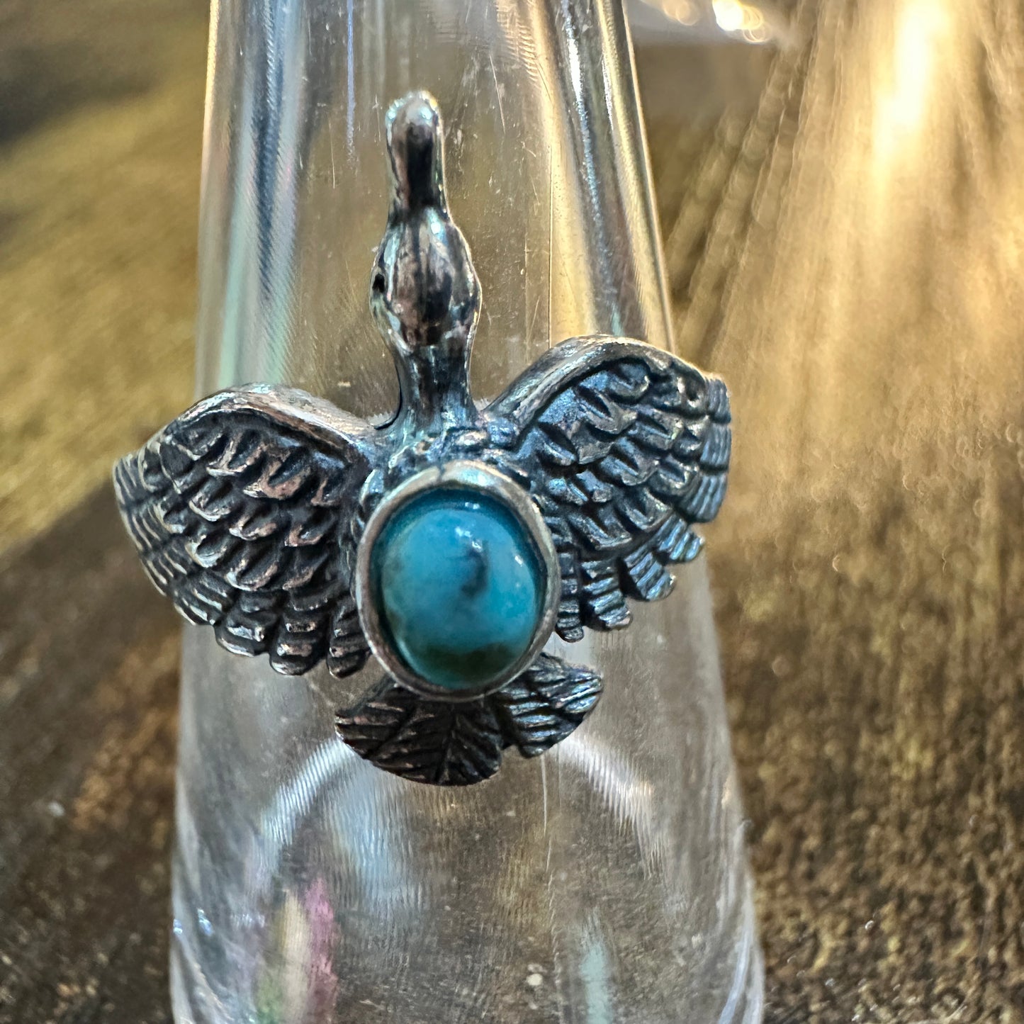 Boho Chic Native Inspired Guardian Hawk Turquoise Ring: Size 7, 8,10, Gift Box Silver Elegant