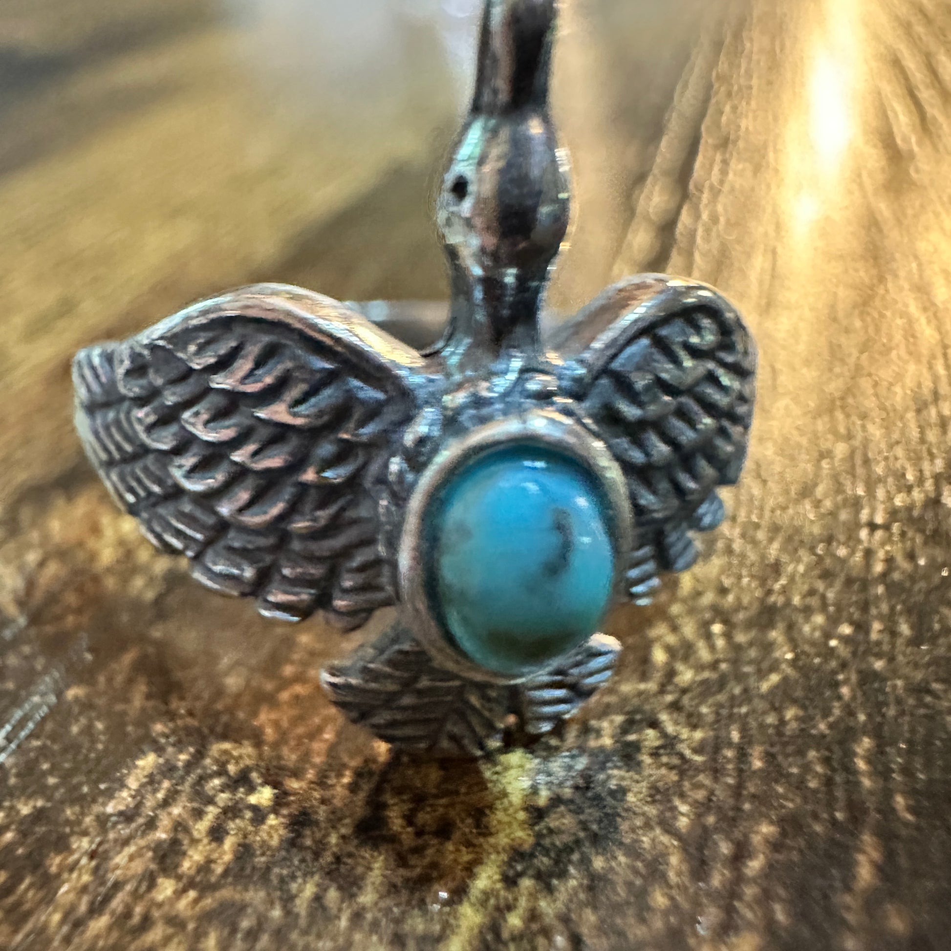 Boho Chic Native Inspired Guardian Hawk Turquoise Ring: Size 7, 8,10, Gift Box Silver Elegant