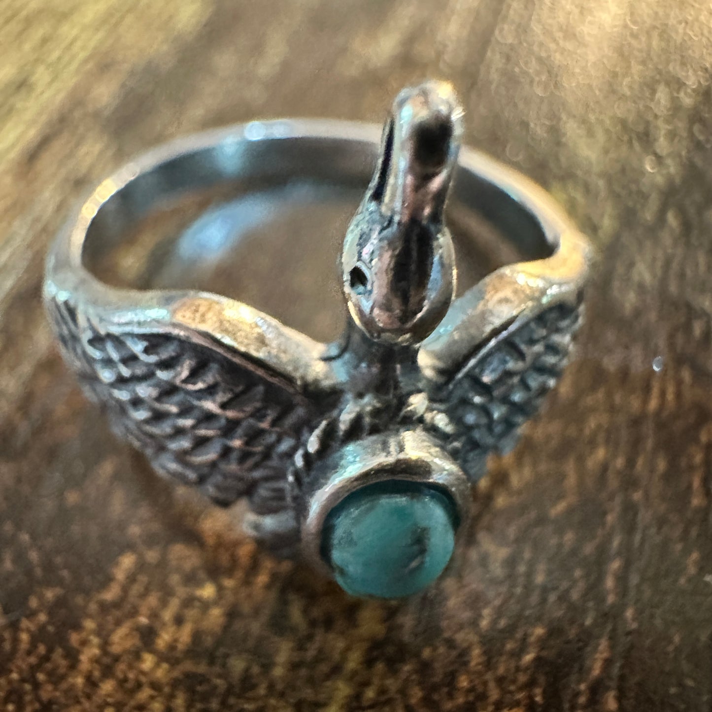 Boho Chic Native Inspired Guardian Hawk Turquoise Ring: Size 7, 8,10, Gift Box Silver Elegant