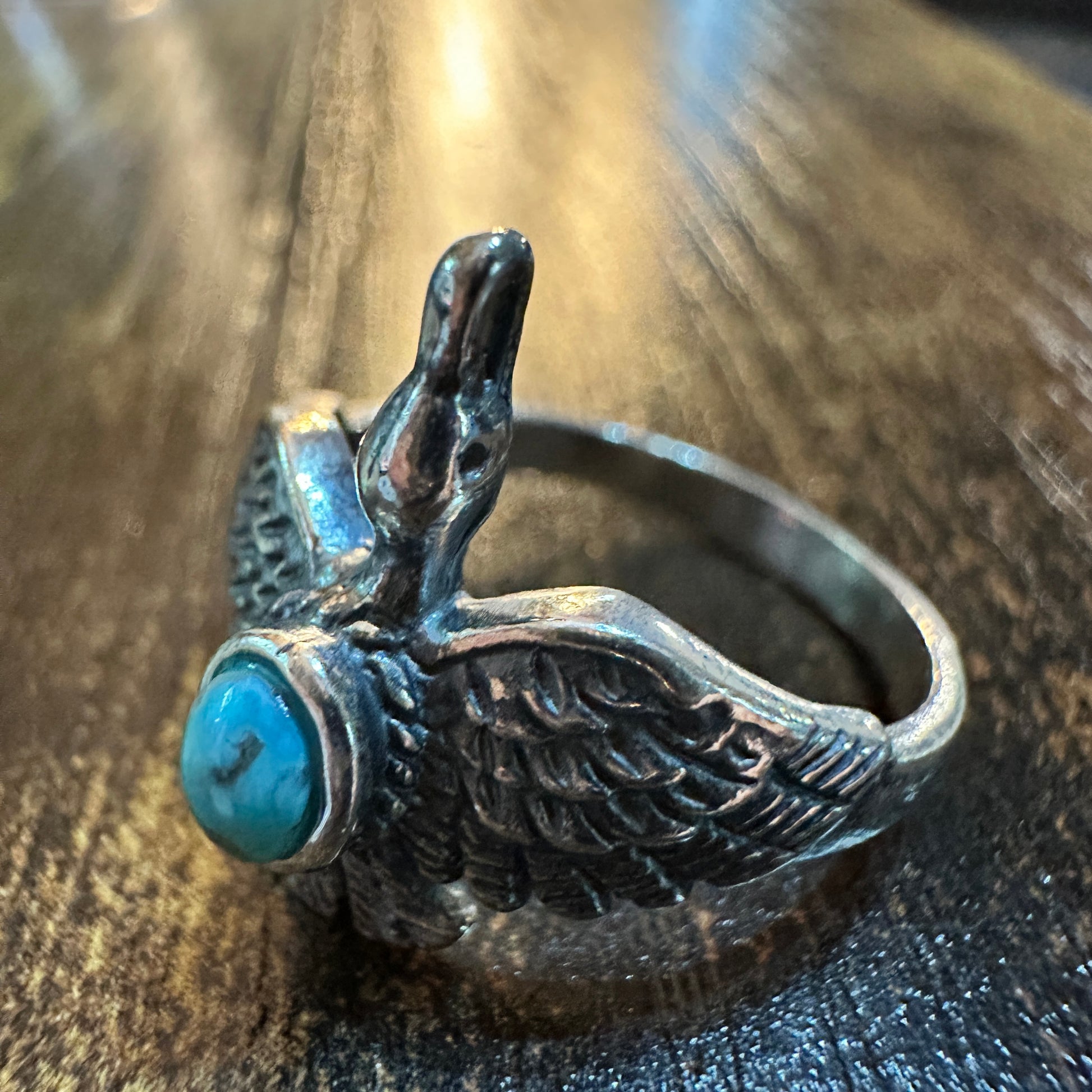 Boho Chic Native Inspired Guardian Hawk Turquoise Ring: Size 7, 8,10, Gift Box Silver Elegant