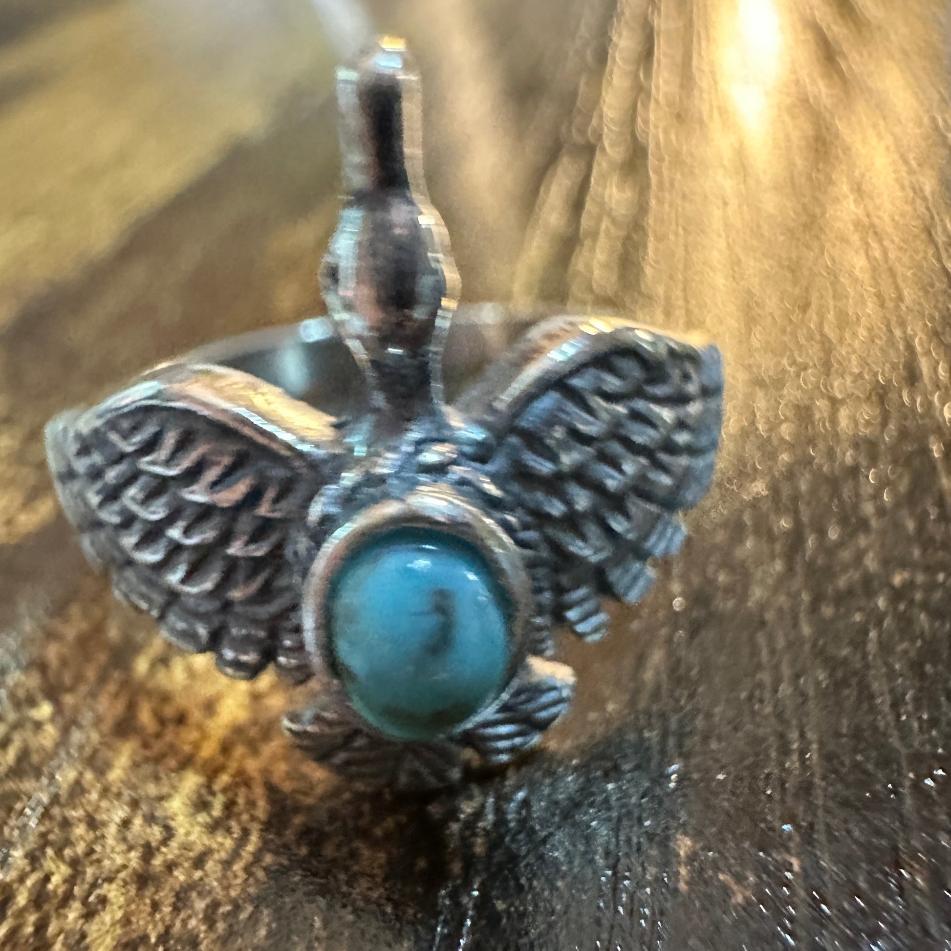 Boho Chic Native Inspired Guardian Hawk Turquoise Ring: Size 7, 8,10, Gift Box Silver Elegant