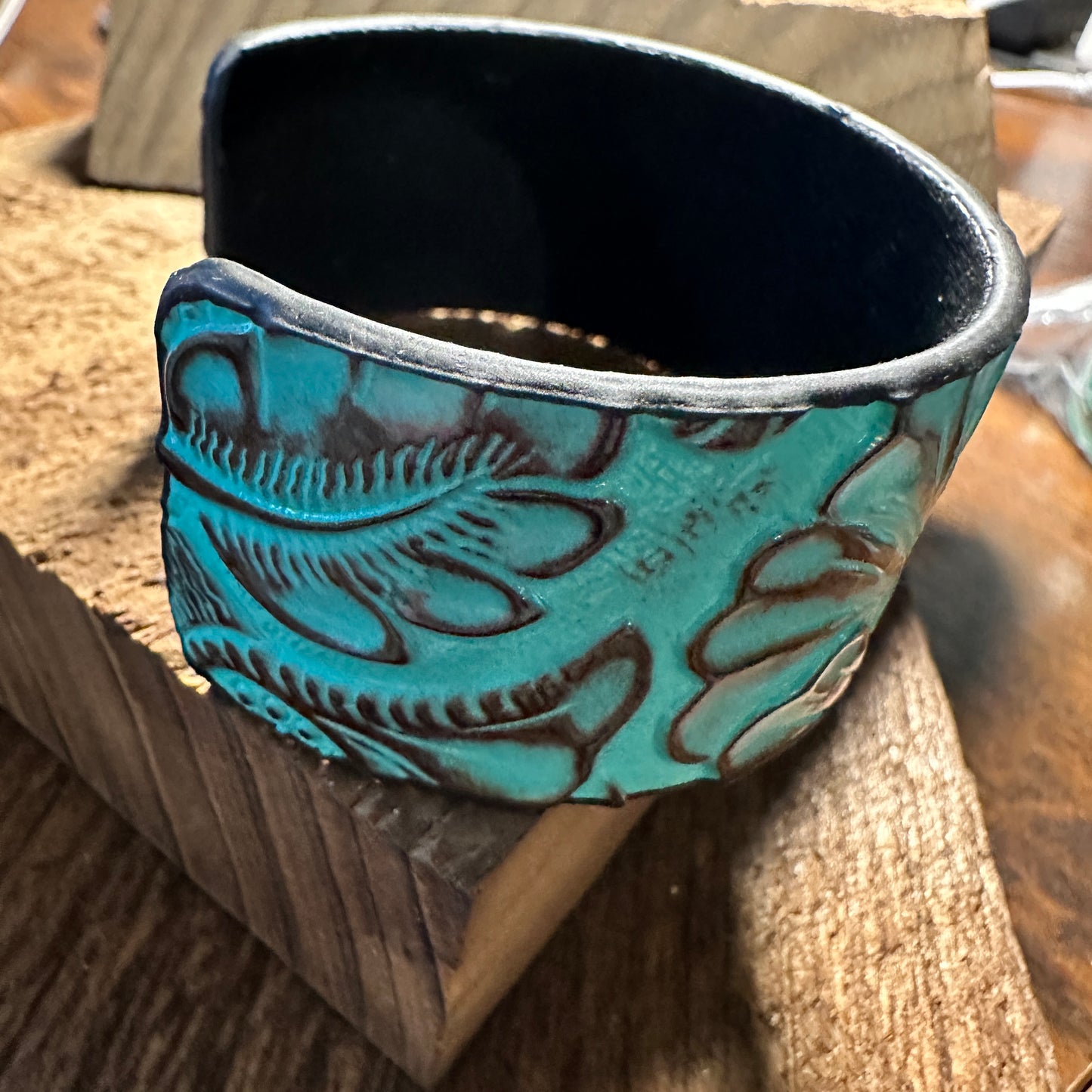 Boho Southwestern Leather Turquoise Floral Wide Cuff Bangle Bracelet, Ships in Gift Box Silver Elegant