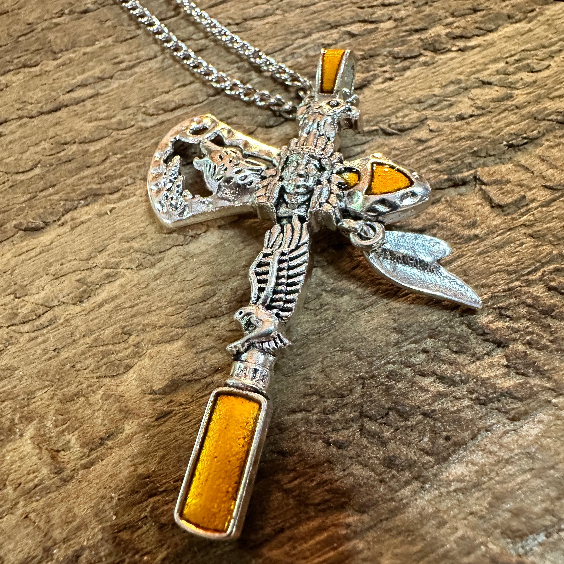 Navajo Style Indian Eagle Necklace With Mixed Metals On Adjustable 18 Inch Chain Silver Elegant