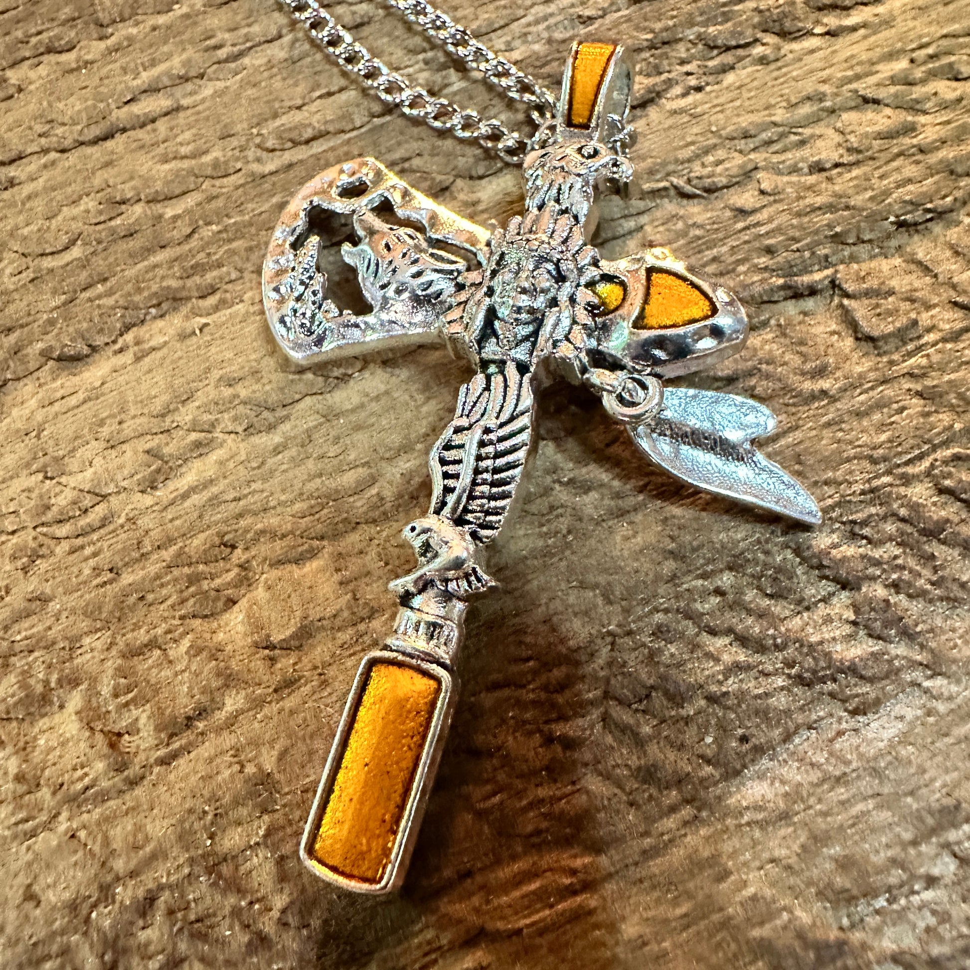 Navajo Style Indian Eagle Necklace With Mixed Metals On Adjustable 18 Inch Chain Silver Elegant