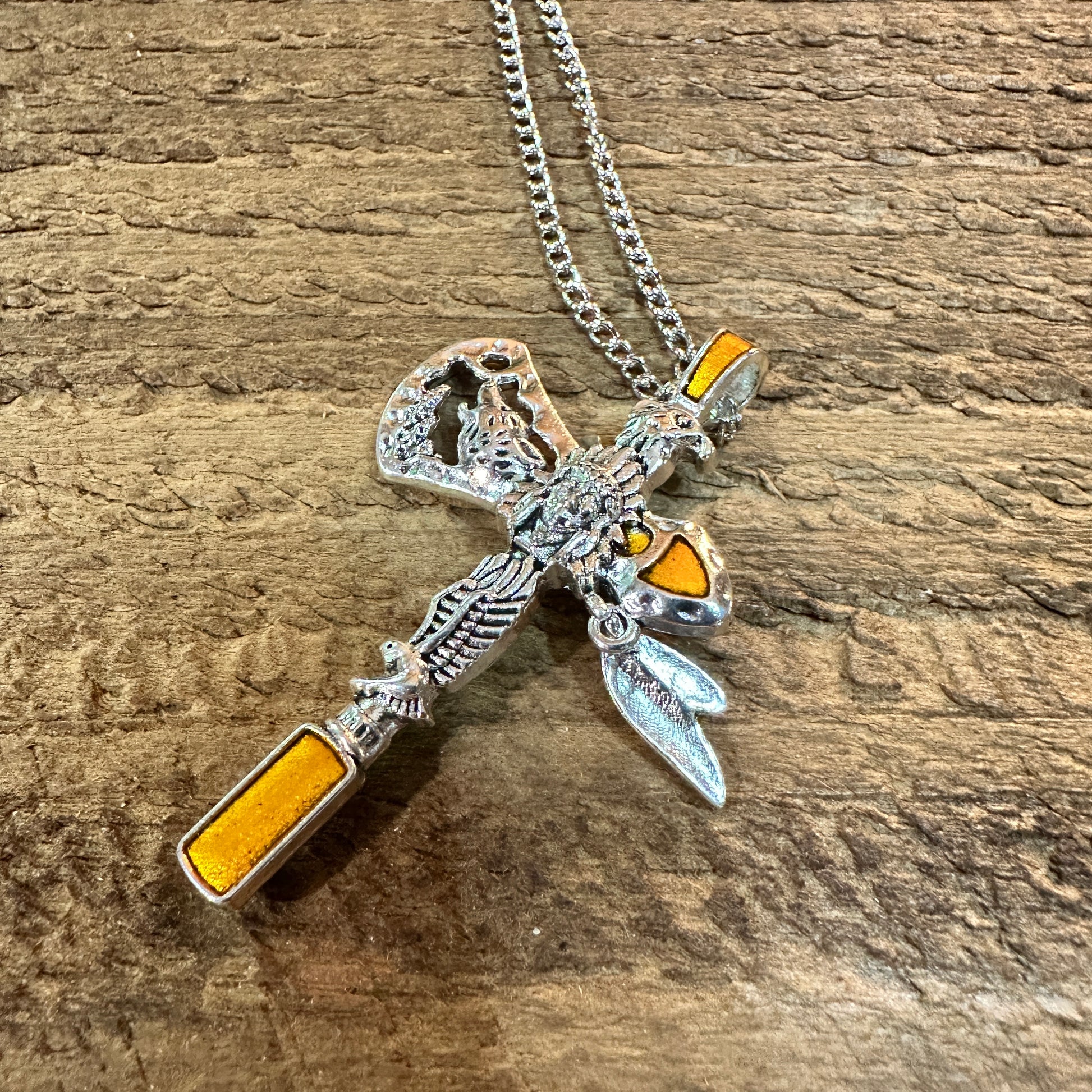 Navajo Style Indian Eagle Necklace With Mixed Metals On Adjustable 18 Inch Chain Silver Elegant
