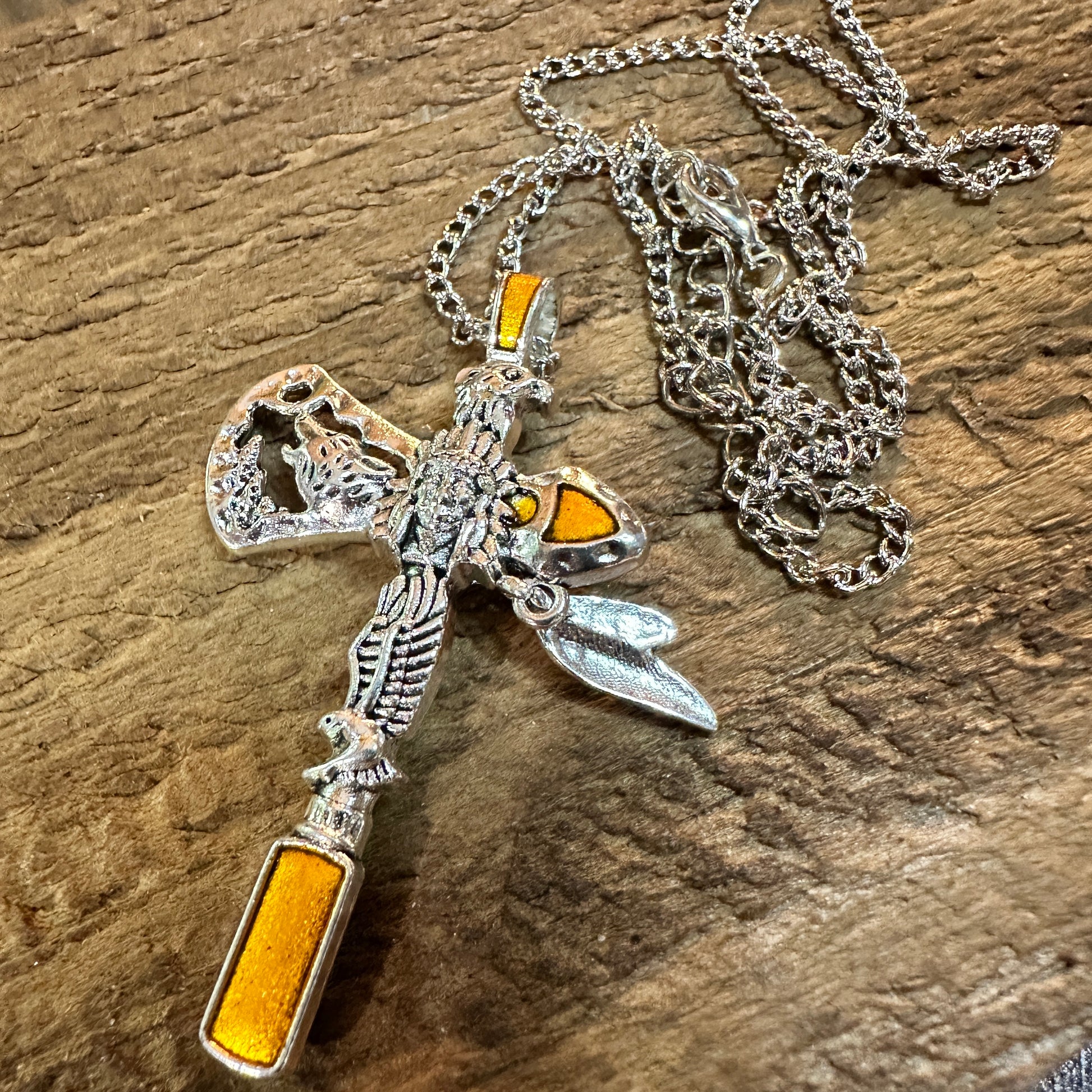 Navajo Style Indian Eagle Necklace With Mixed Metals On Adjustable 18 Inch Chain Silver Elegant