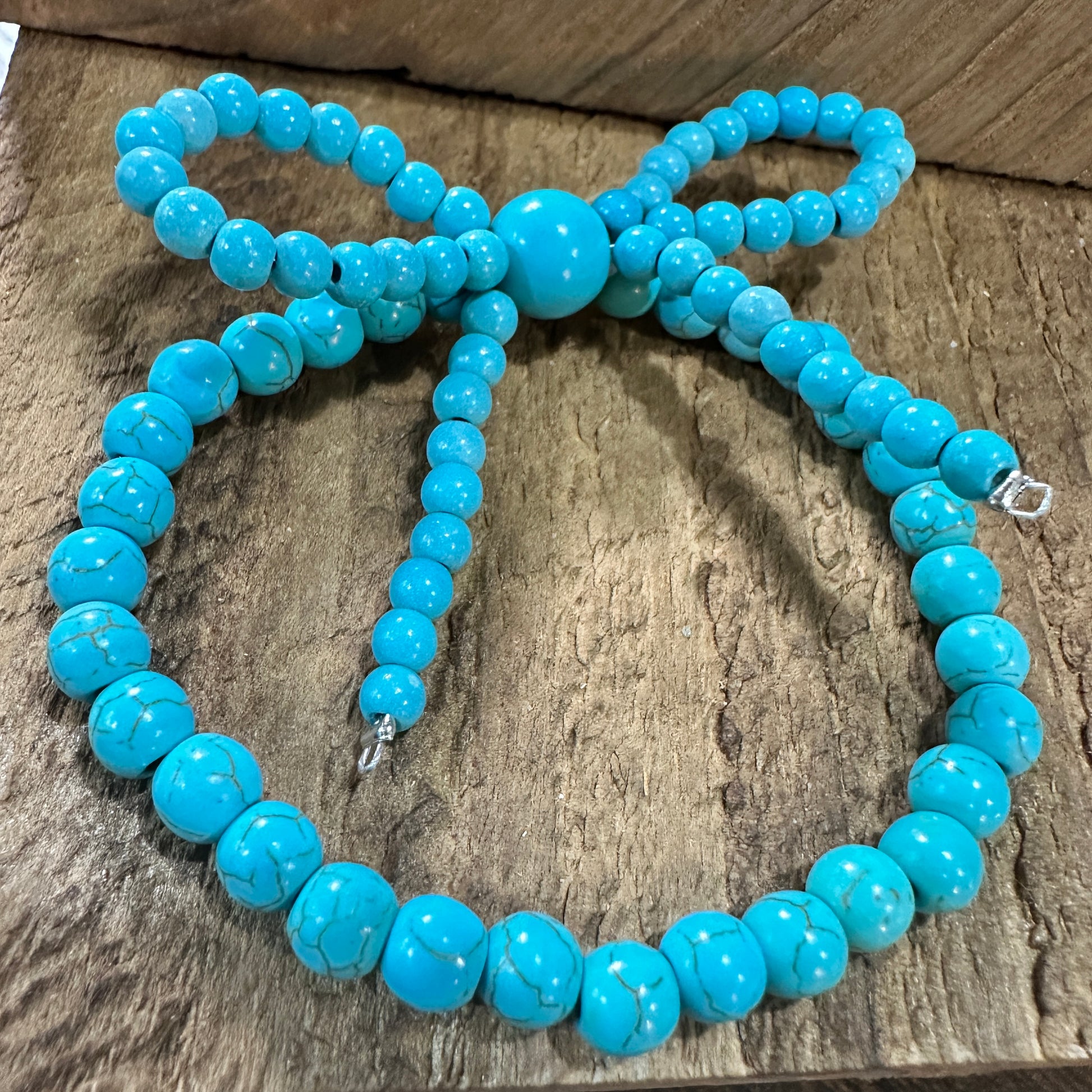 Handmade Ribbon Bow Beaded Stretch Bracelet in Turquoise, Southwestern Cowgirl, Ships in Gift Box Silver Elegant