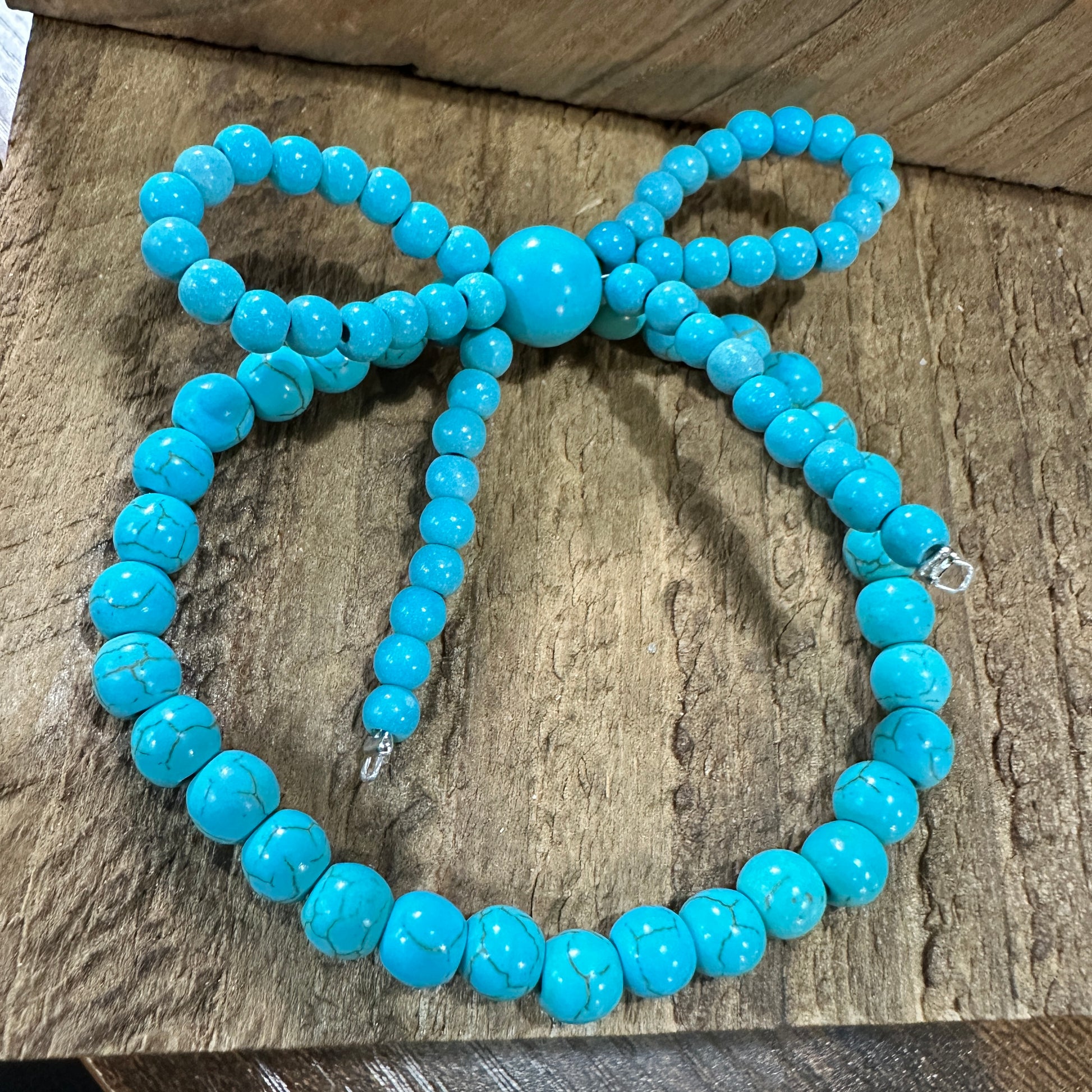 Handmade Ribbon Bow Beaded Stretch Bracelet in Turquoise, Southwestern Cowgirl, Ships in Gift Box Silver Elegant