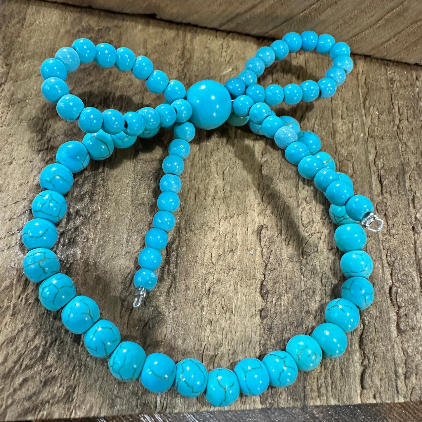 Handmade Ribbon Bow Beaded Stretch Bracelet in Turquoise, Southwestern Cowgirl, Ships in Gift Box Silver Elegant