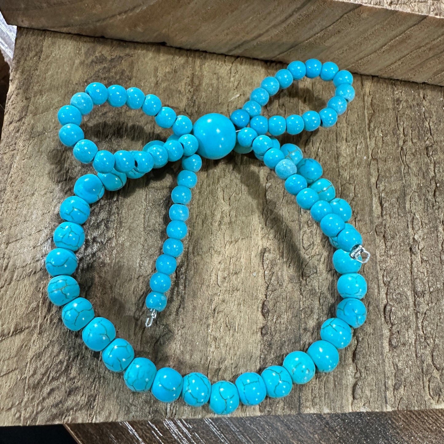 Handmade Ribbon Bow Beaded Stretch Bracelet in Turquoise, Southwestern Cowgirl, Ships in Gift Box Silver Elegant