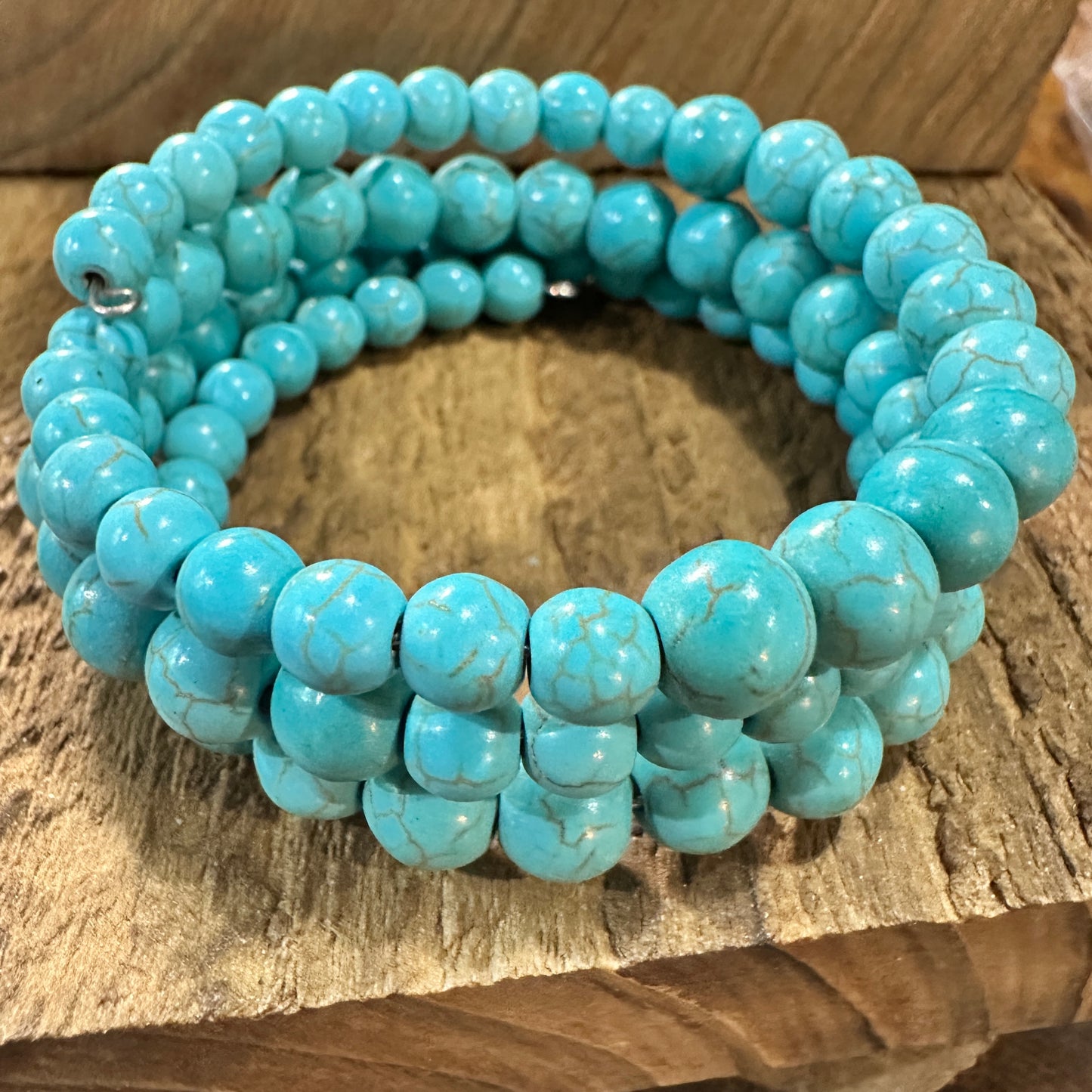 Handmade Synthetic Turquoise Wrap Bracelet Fashion, Southwestern Cowgirl Design, Ships in Gift Box Silver Elegant